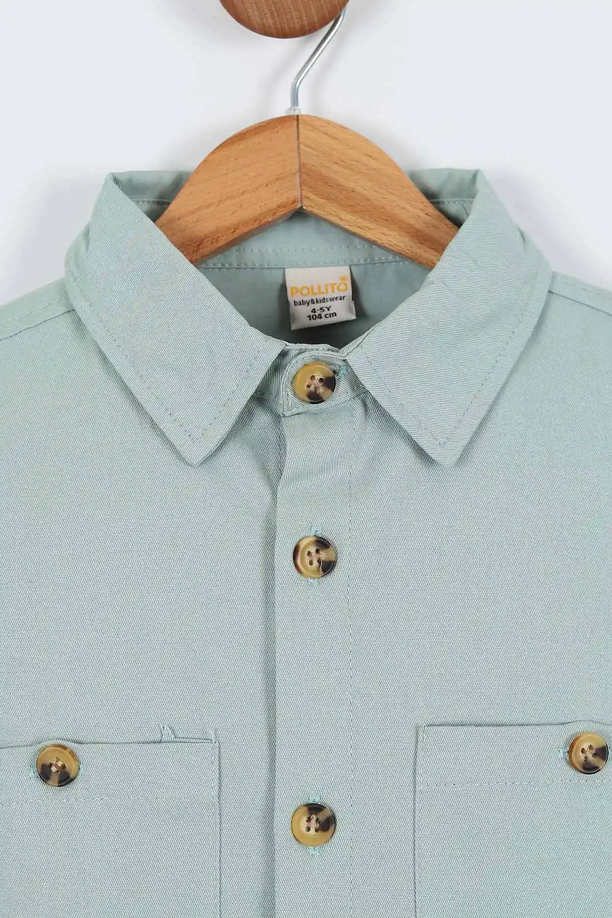Su Yeşili (5-14 Yaş) Çift Cepli Oversize Kalıp Erkek Çocuk Gabardin Gömlek 323438