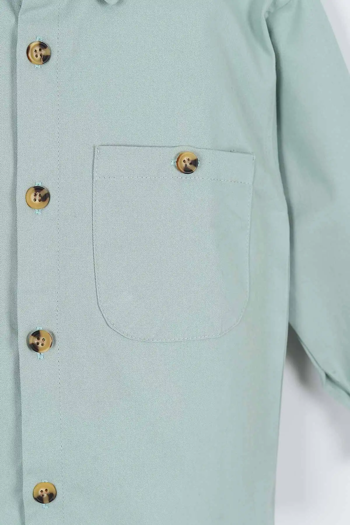 Su Yeşili (5-14 Yaş) Çift Cepli Oversize Kalıp Erkek Çocuk Gabardin Gömlek 323438