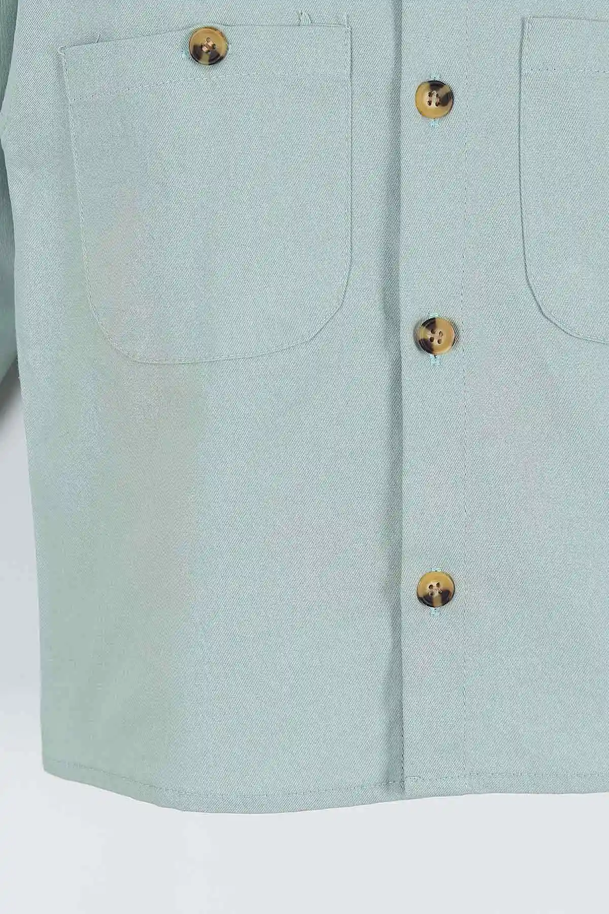 Su Yeşili (5-14 Yaş) Çift Cepli Oversize Kalıp Erkek Çocuk Gabardin Gömlek 323438