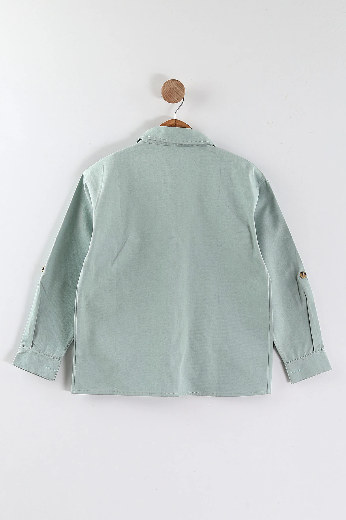Su Yeşili (4-13 Yaş)  Çift Cepli Oversize Kalıp Erkek Çocuk Gabardin Gömlek 442188