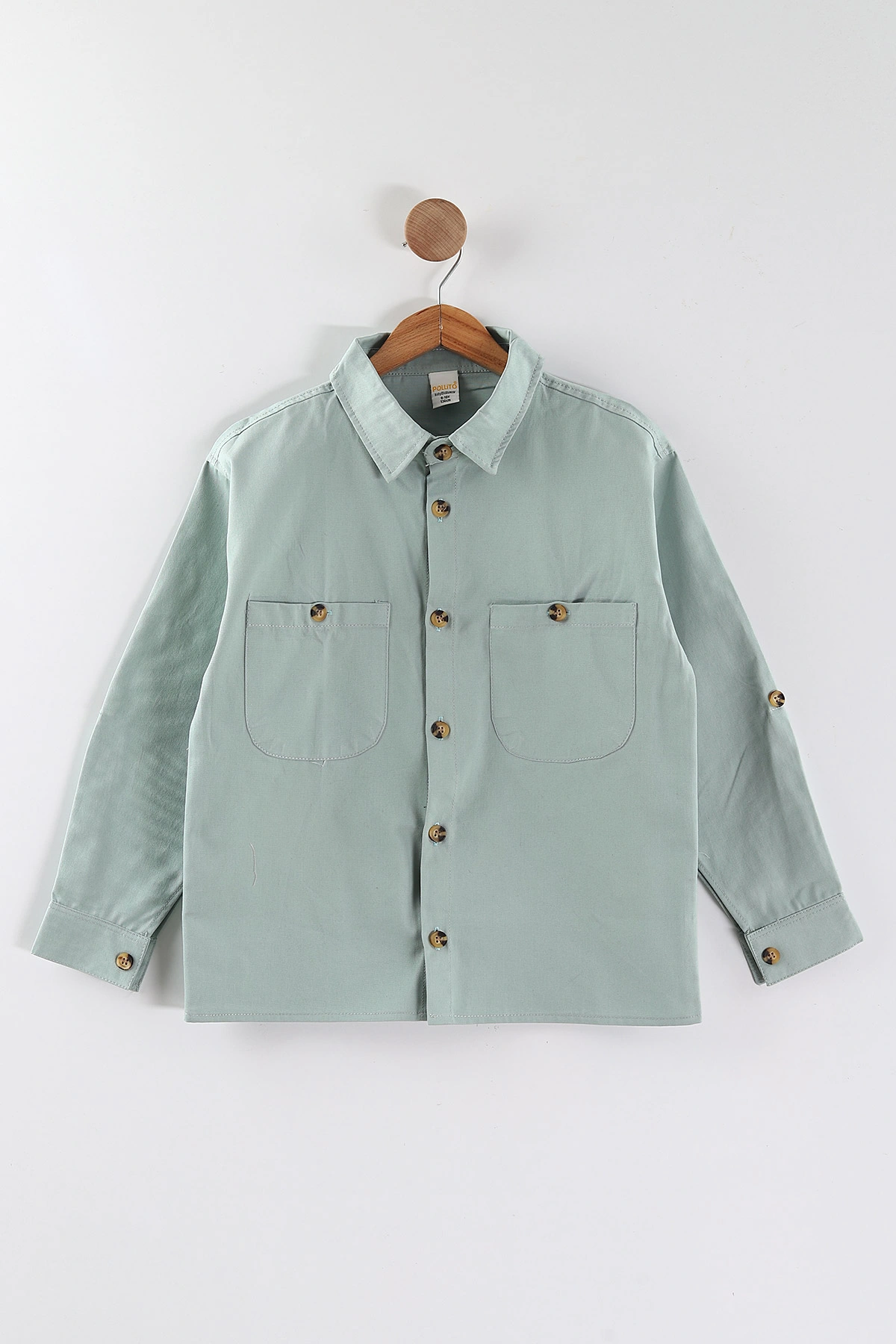 Su Yeşili (4-13 Yaş)  Çift Cepli Oversize Kalıp Erkek Çocuk Gabardin Gömlek 442188