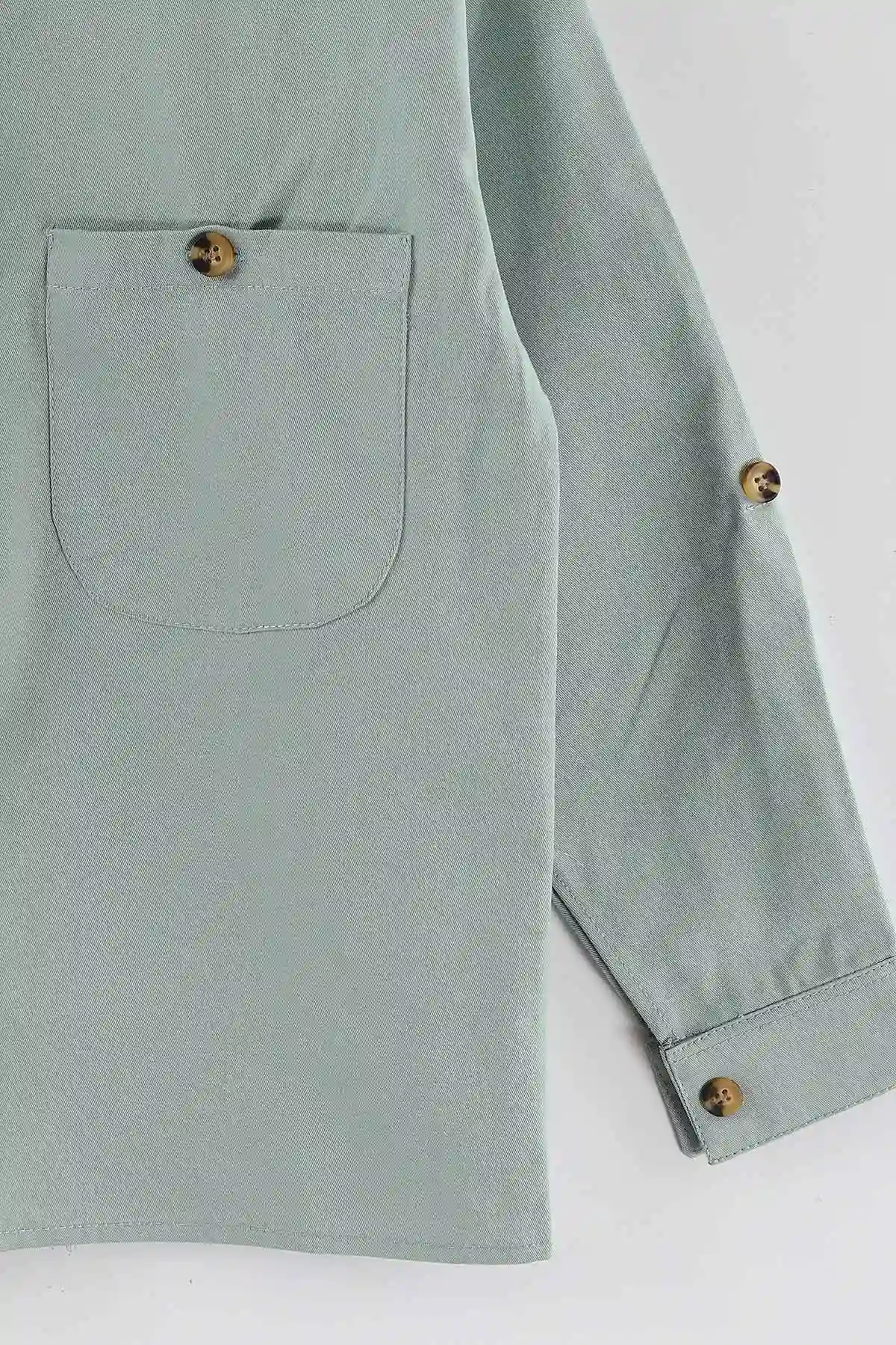 Su Yeşili (4-13 Yaş)  Çift Cepli Oversize Kalıp Erkek Çocuk Gabardin Gömlek 442188