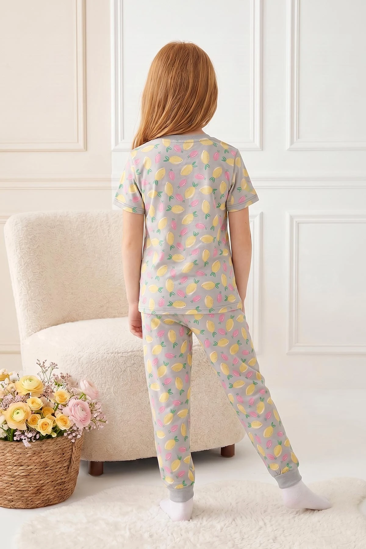 Su Yeşili (4-13 Yaş)Limon Desenli Kız Çocuk Pijama Takımı 461473