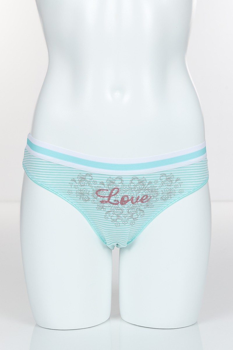 Su Yeşili 4316 Bikini Love Baskılı Çizgili Külot 102264
