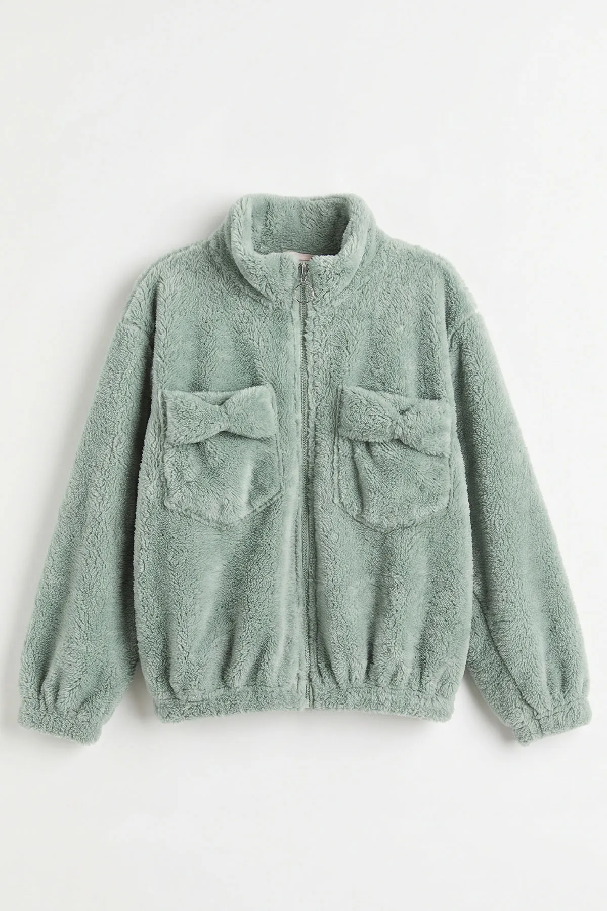 Su Yeşili (5-11 Yaş) Cepli Peluş Kız Çocuk Hırka 498159