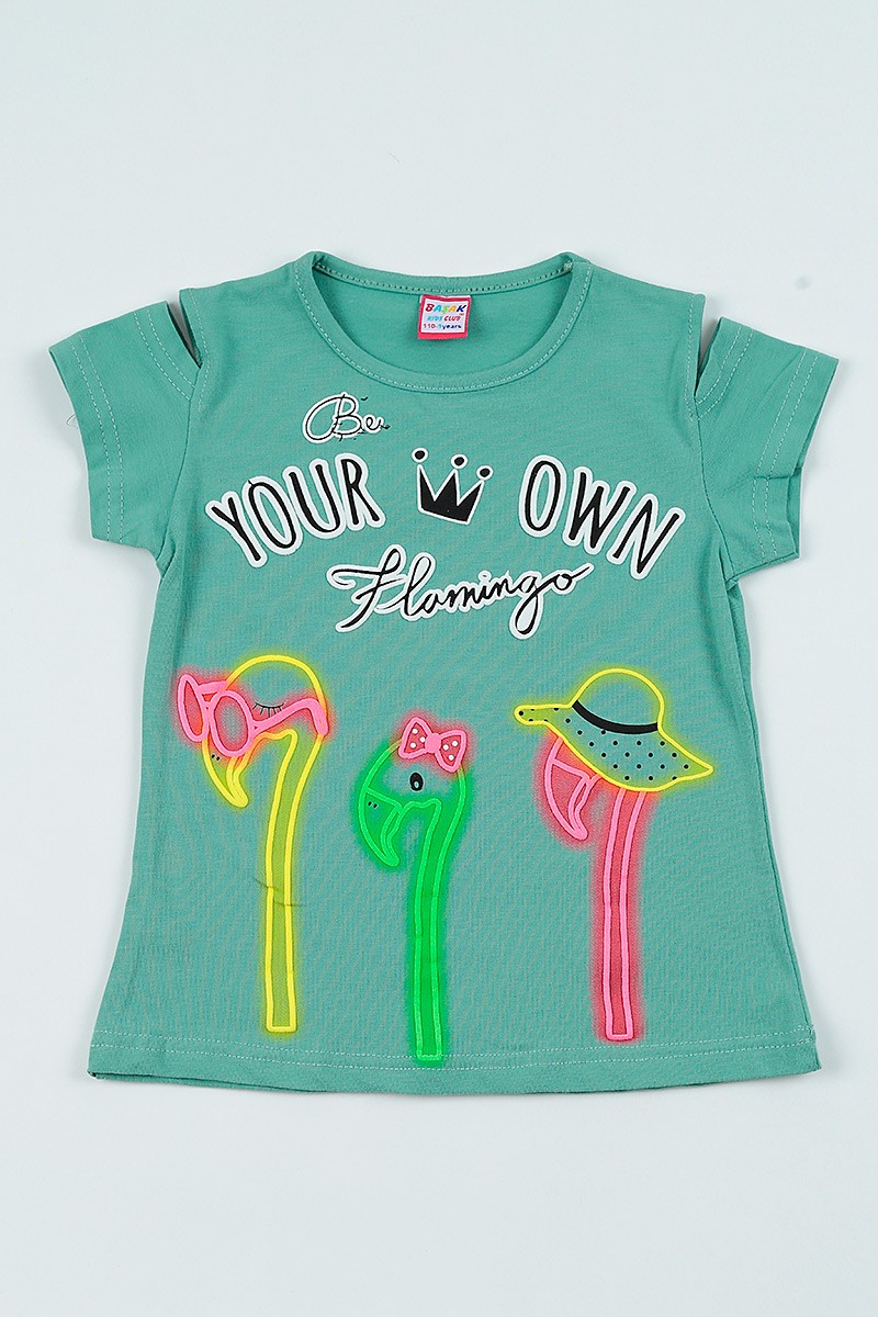 Su Yeşili (5-8 yaş) Flamingo Baskılı Kız Çocuk Tşört 105053