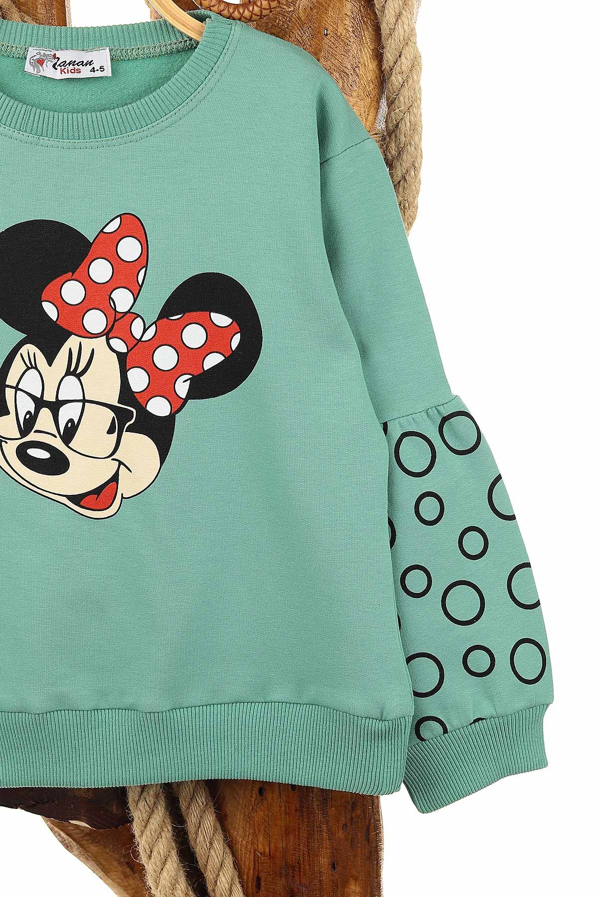 Su Yeşili (5-8 Yaş) Kolu Halka Baskılı İki İp Şardonlu Kız Çocuk Sweat 151572