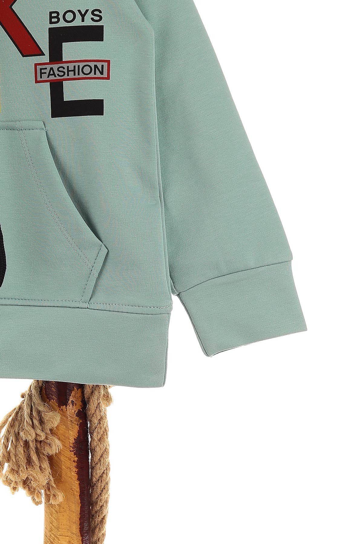 Su Yeşili (5-8 Yaş) Make Baskılı Kapüşonlu Erkek Çocuk Sweat 152694