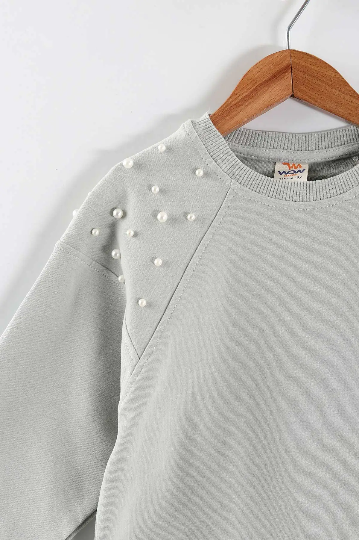 Su Yeşili (5-8 Yaş)Omuzları İncili Kız Çocuk Sweatshirt 432897
