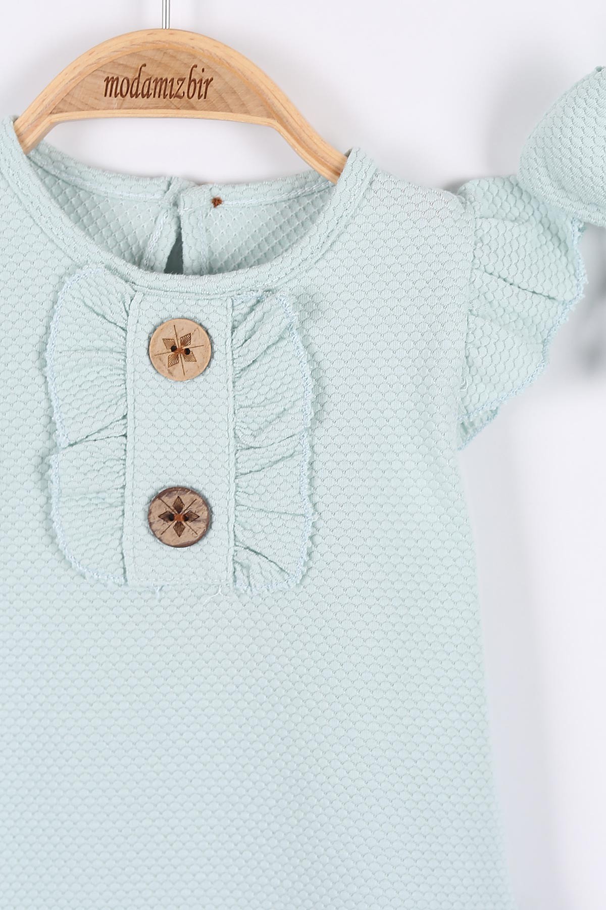 Su Yeşili (6-18 Ay) Güpürlü Düğme Detaylı Kız Bebe Tulum 175396
