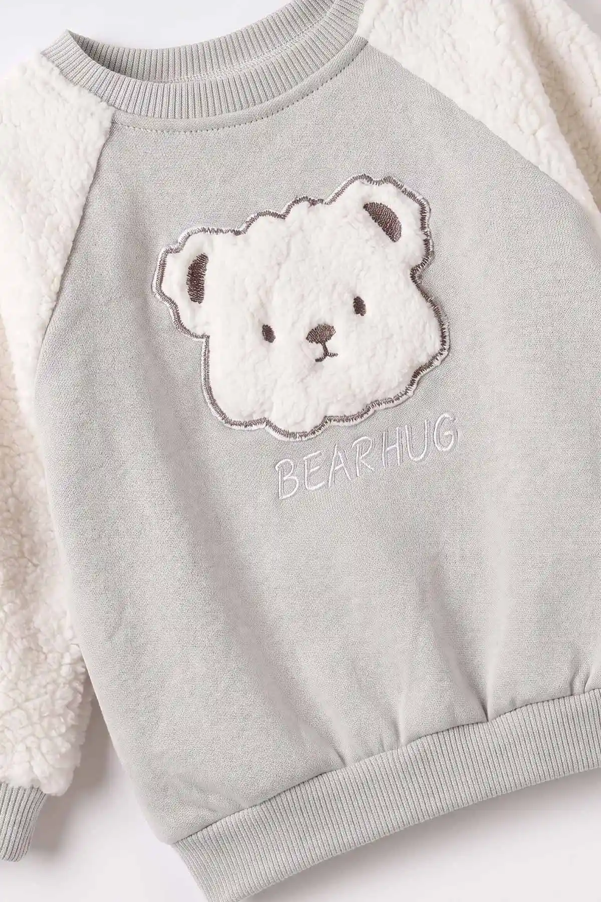 Su Yeşili (6-24 Ay) Ayı Nakışlı Kolları Peluş İçi Şardonlu Erkek Bebek Kışlık Takım 493942