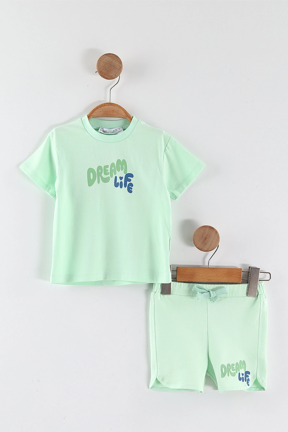 Su Yeşili (6-24 Ay) Dream Life Baskılı   Tişörtlü    Şortlu  Kız Bebek 2'li Takım 462226