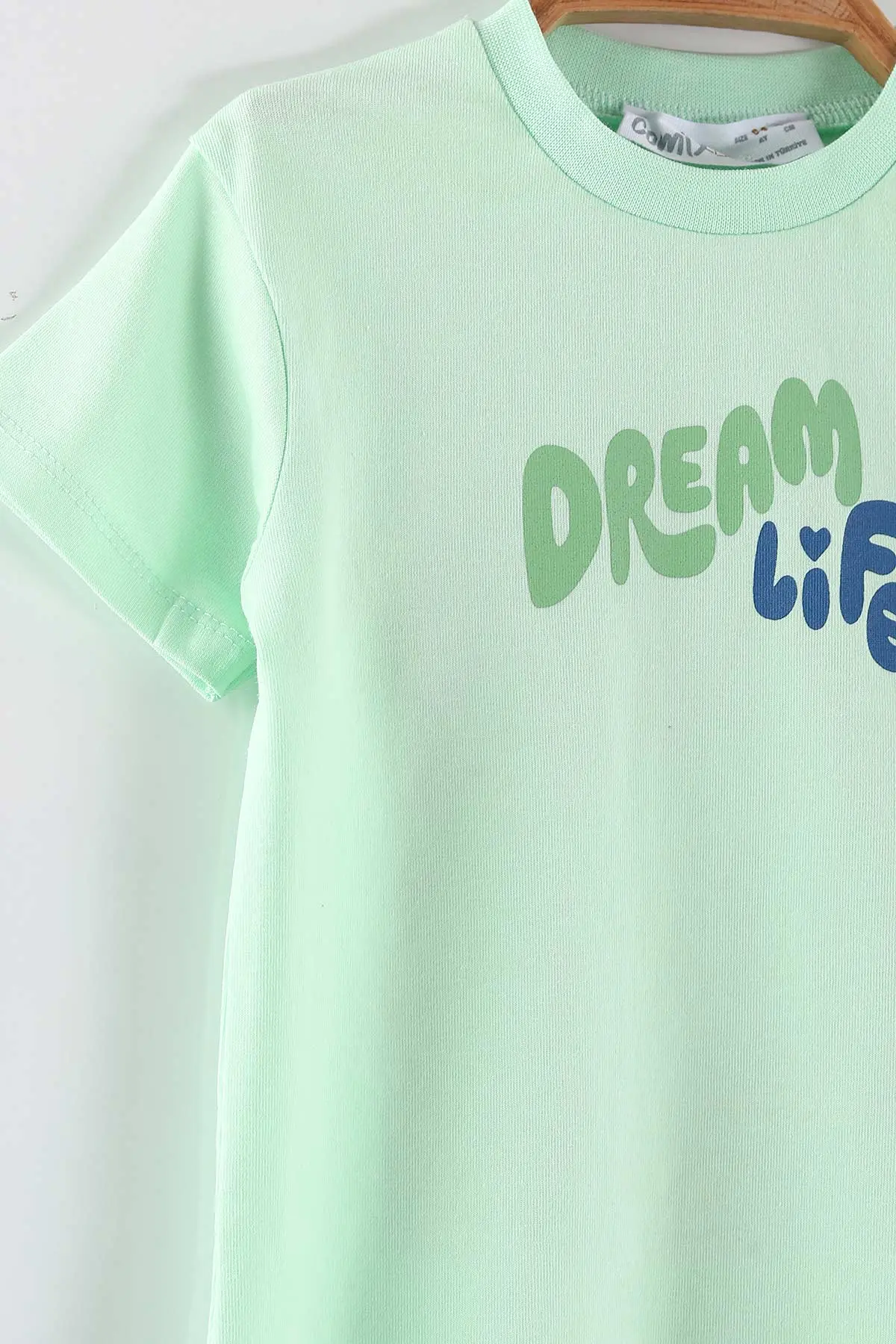 Su Yeşili (6-24 Ay) Dream Life Baskılı   Tişörtlü    Şortlu  Kız Bebek 2'li Takım 462226