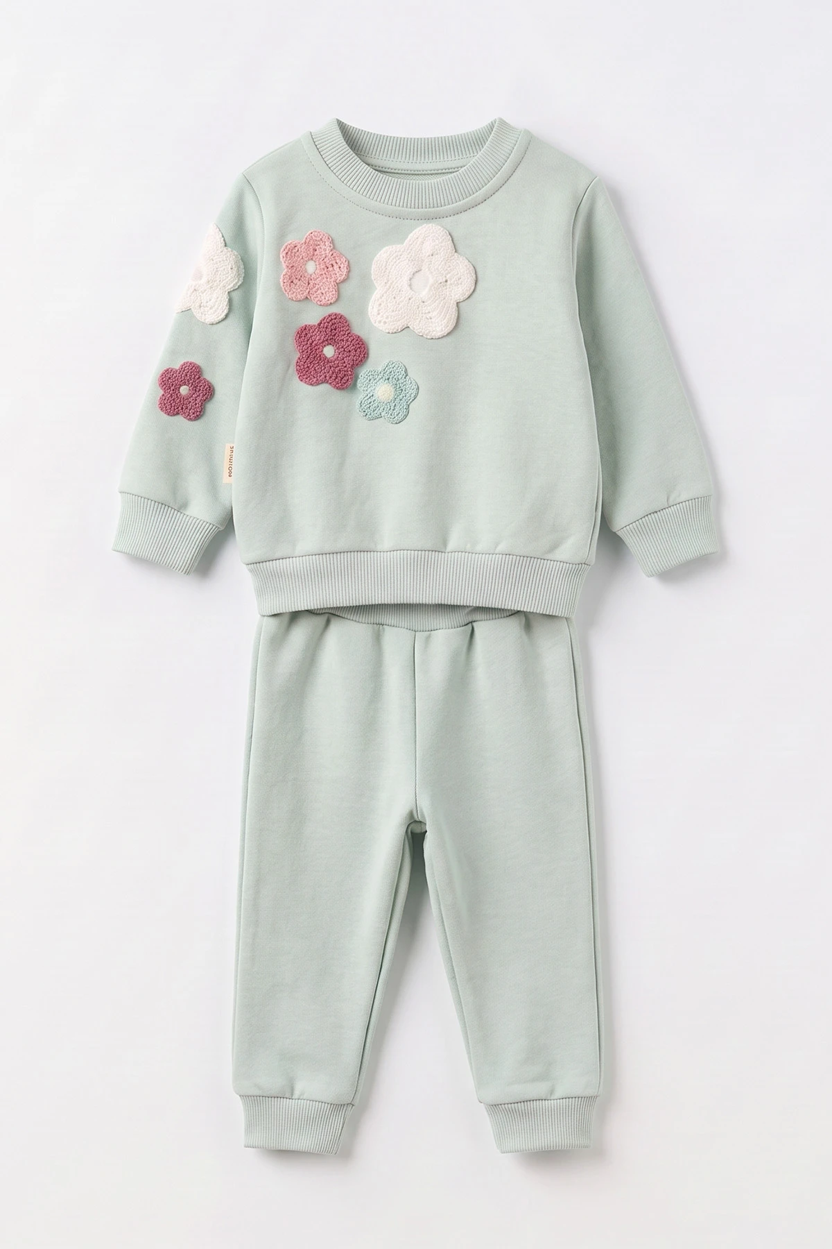 Su Yeşili (6-24 Ay) Papatya Nakışlı  3 İp Şardonlu Kız Bebek 2'li Takım 499439