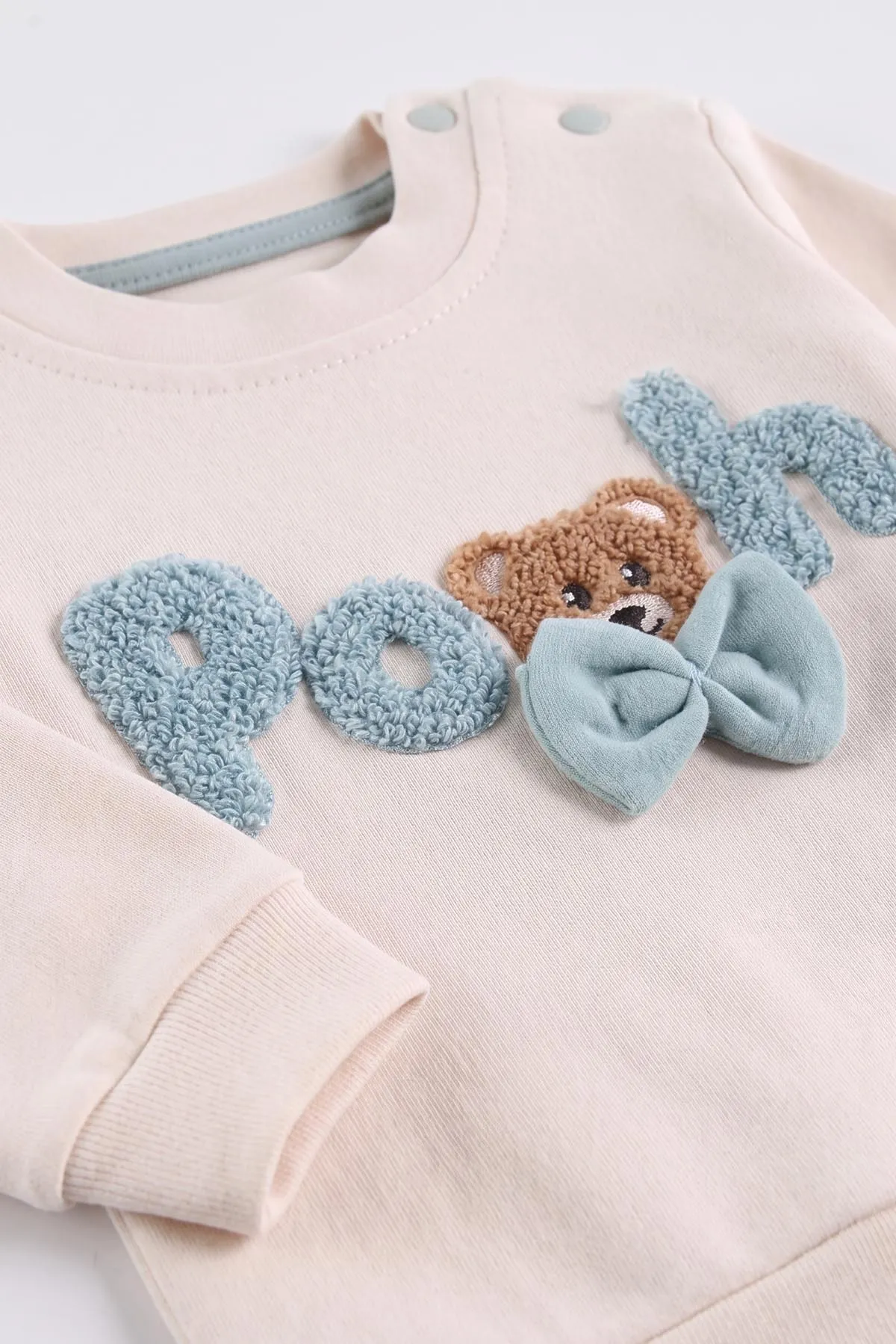 Su Yeşili (6-24 Ay) Süzene Pooh Nakışlı Papyonlu Erkek Bebek 2'li Takım 472845