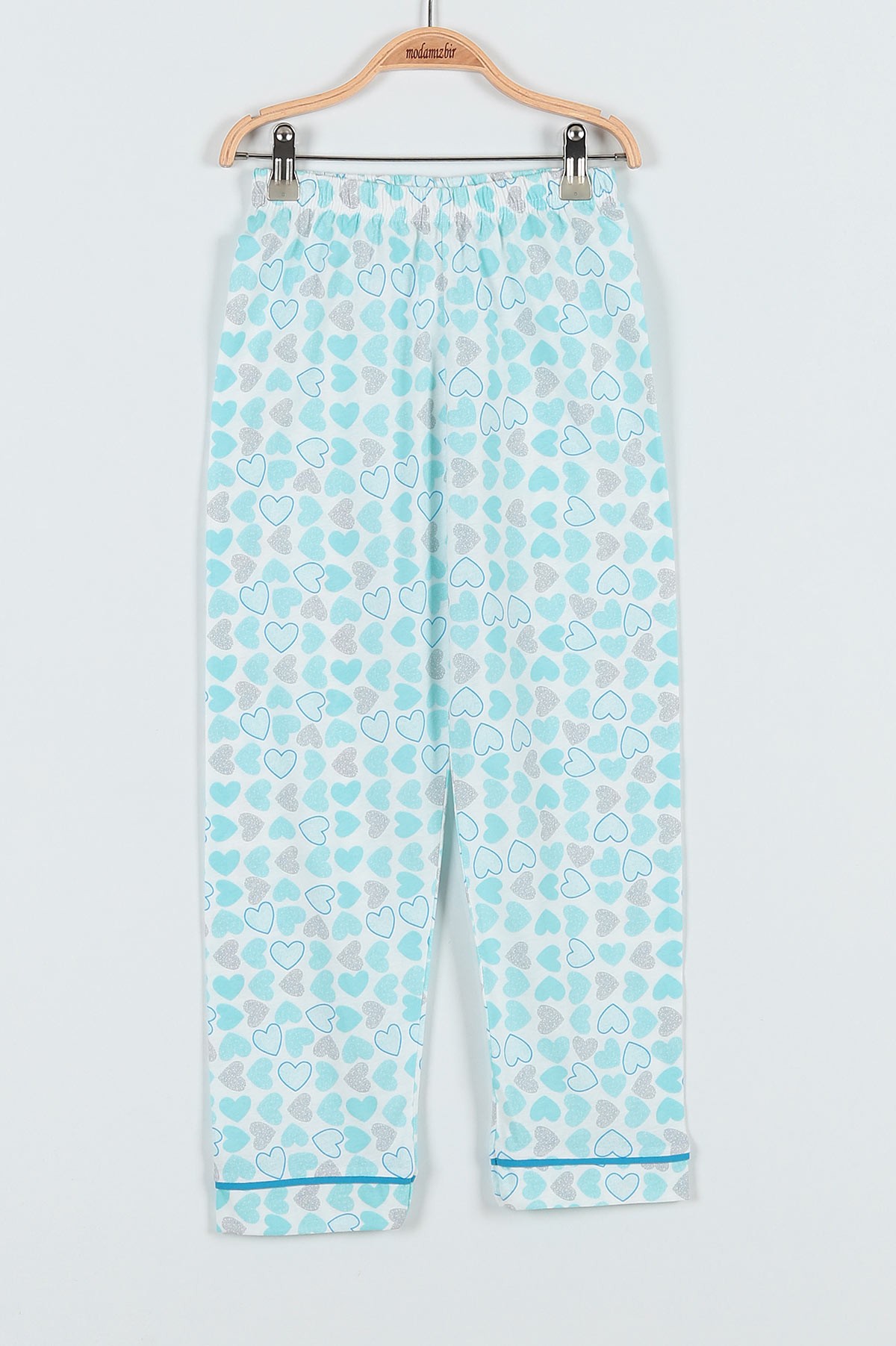 Su Yeşili (7-9 Yaş) Kalp Baskılı KIz Çocuk Pijama Takımı 182028