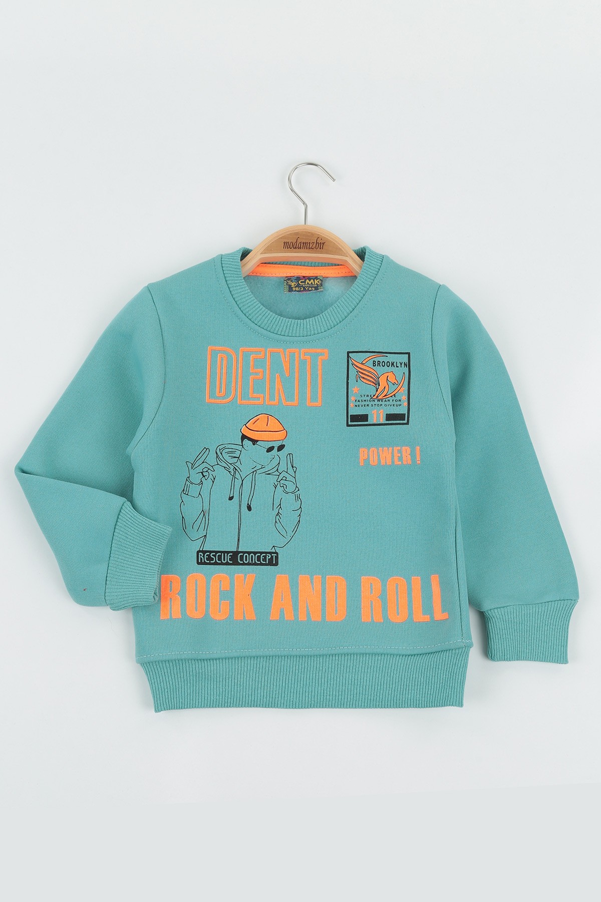 Su Yeşili (8-12 Yaş) Dent Baskılı Üç İp Şardonlu Erkek Çocuk Sweat polar 135280
