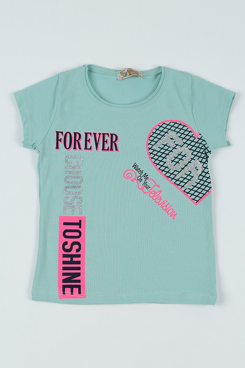 Su Yeşili (8-12 Yaş) Forever Baskılı Kız Çocuk Tişört 94600