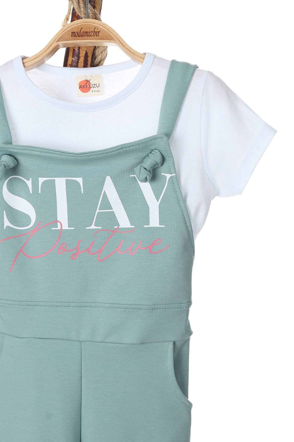 Su Yeşili (8-12 Yaş) Stay Positive Baskılı Kız Çocuk Tulum 166001