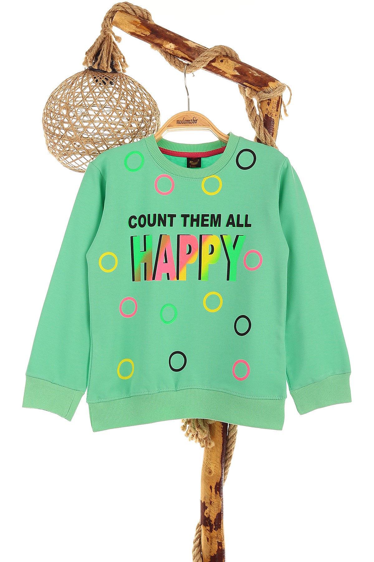 Su Yeşili (9-12 Yaş) Happy Baskılı Kız Çocuk Sweat 150986
