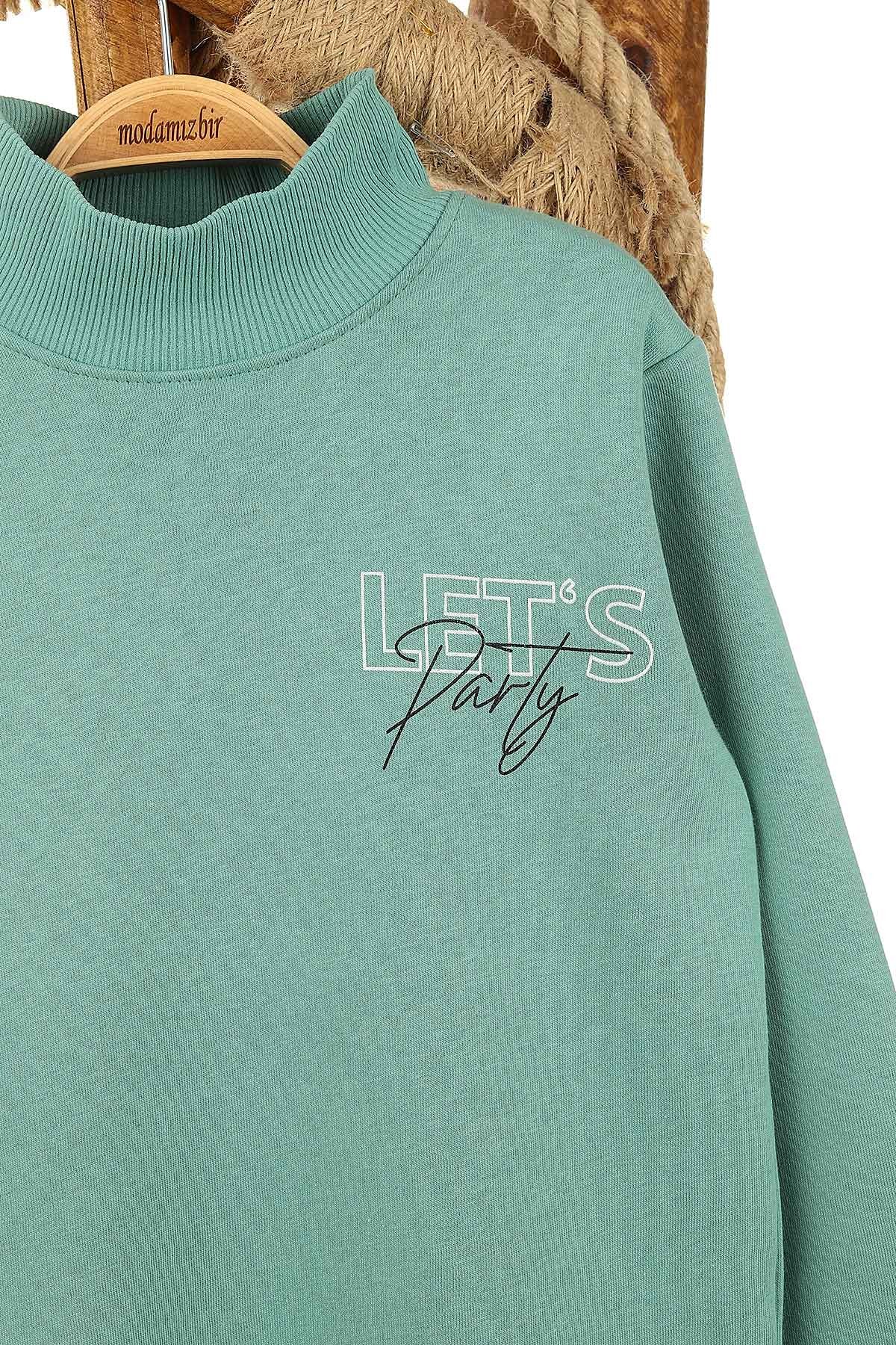 Su Yeşili (9-12 Yaş) Let'S Party Baskılı Üç İp Şardonlu Erkek Çocuk Sweat 154246