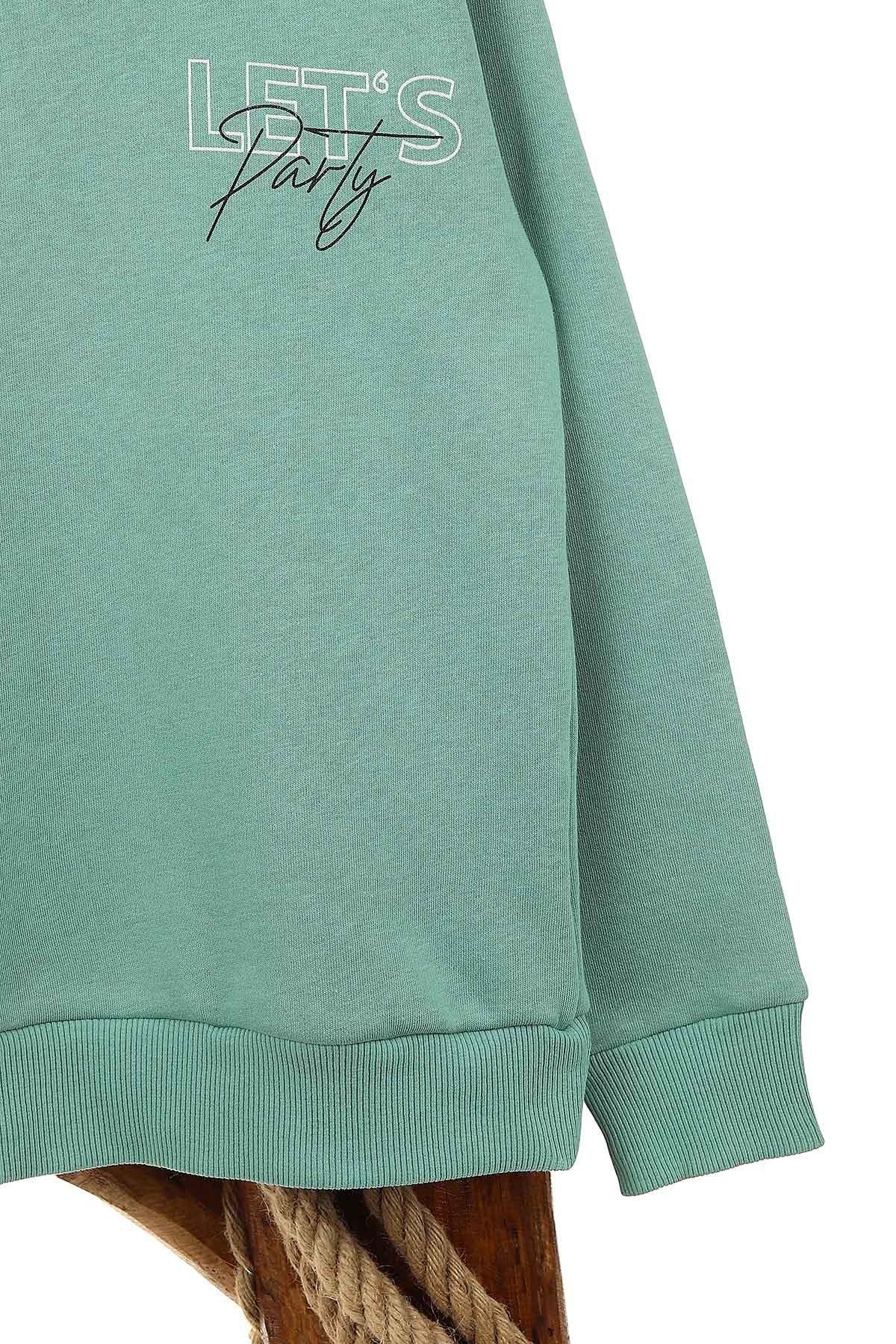 Su Yeşili (9-12 Yaş) Let'S Party Baskılı Üç İp Şardonlu Erkek Çocuk Sweat 154246