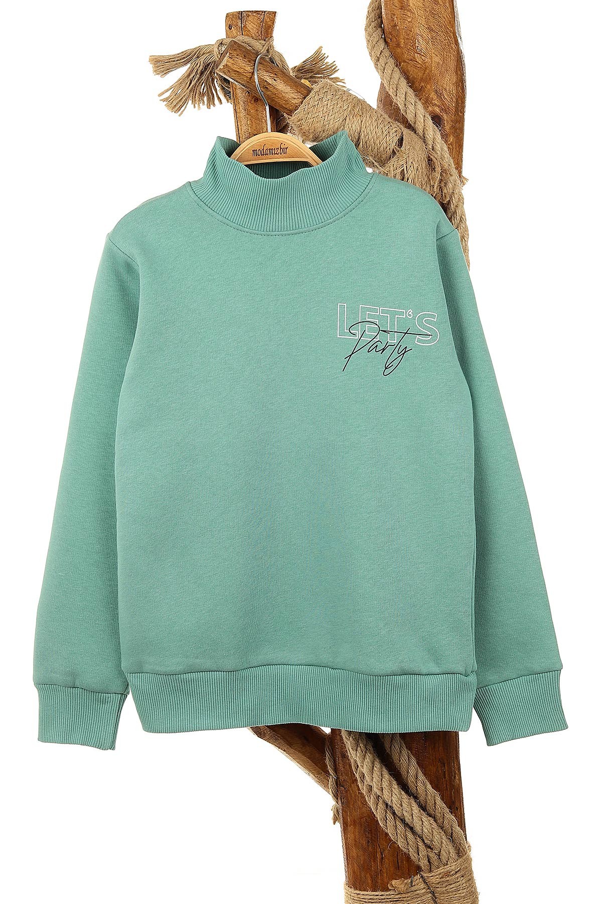 Su Yeşili (9-12 Yaş) Let'S Party Baskılı Üç İp Şardonlu Erkek Çocuk Sweat 154246