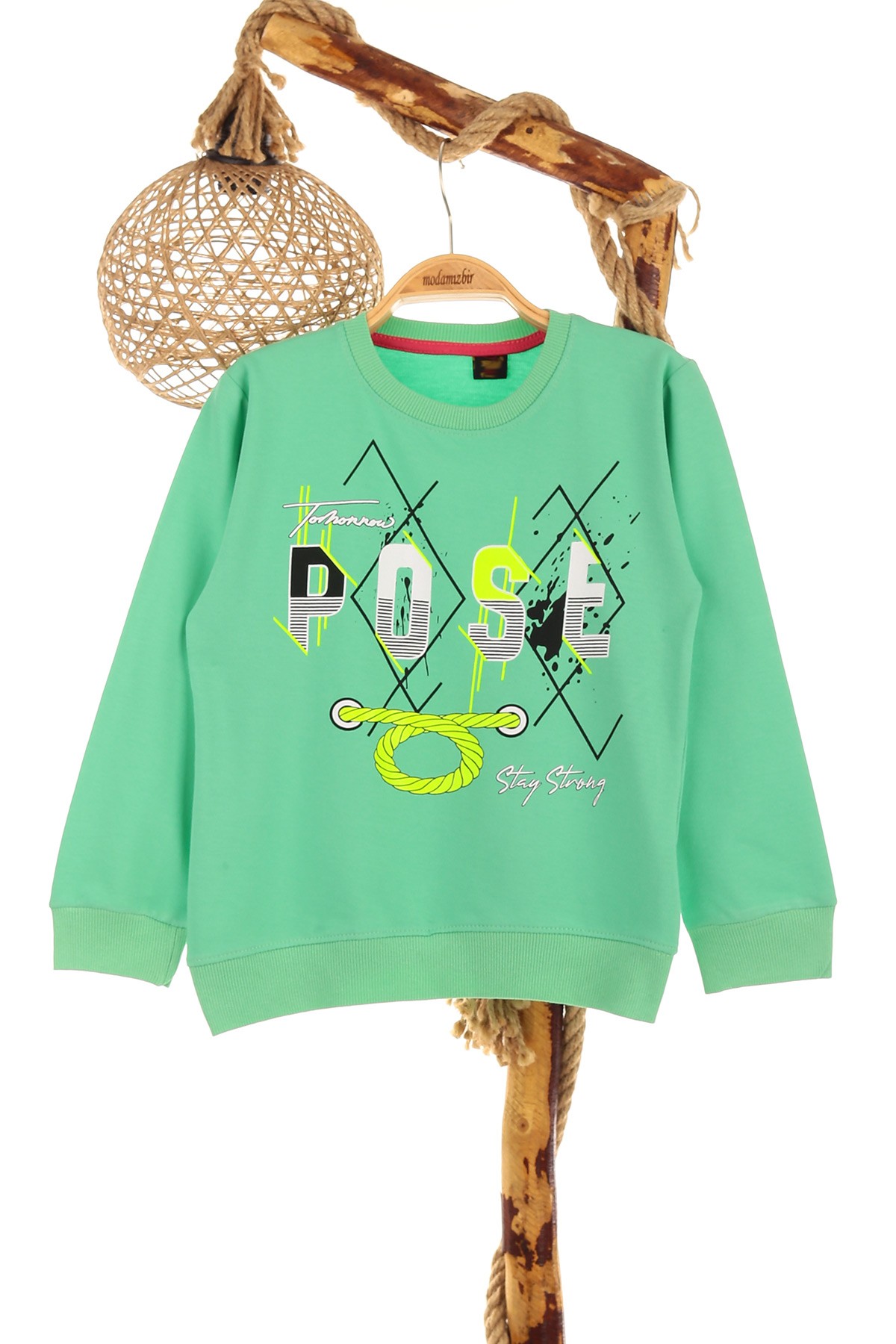 Su Yeşili (9-12 Yaş) Rose Baskılı Kız Çocuk Sweat 150959