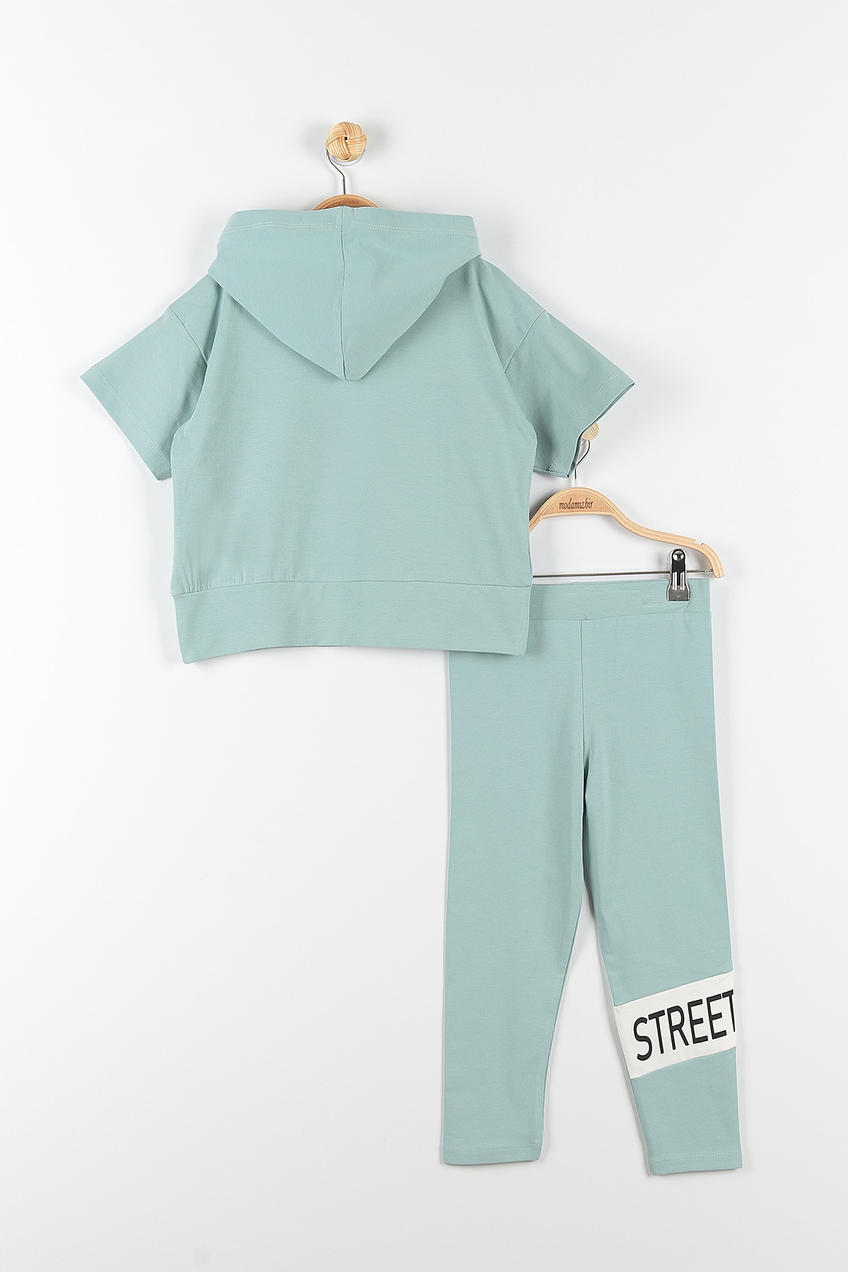 Su Yeşili (9-12 Yaş) Street Wear Baskılı Kapüşon Detaylı Kız Çocuk Takım 176956