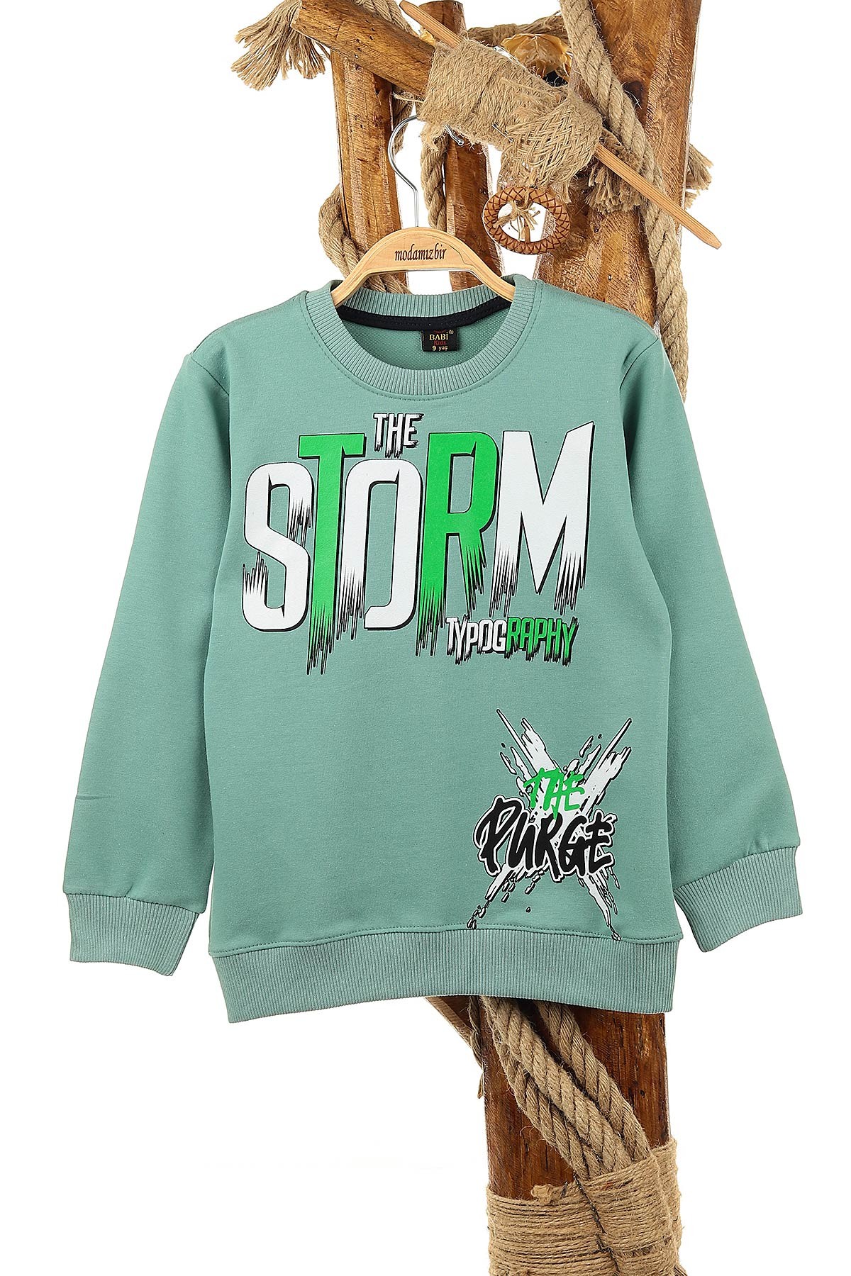 Su Yeşili (9-12 Yaş) The Storm Baskılı Erkek Çocuk Sweat 150954