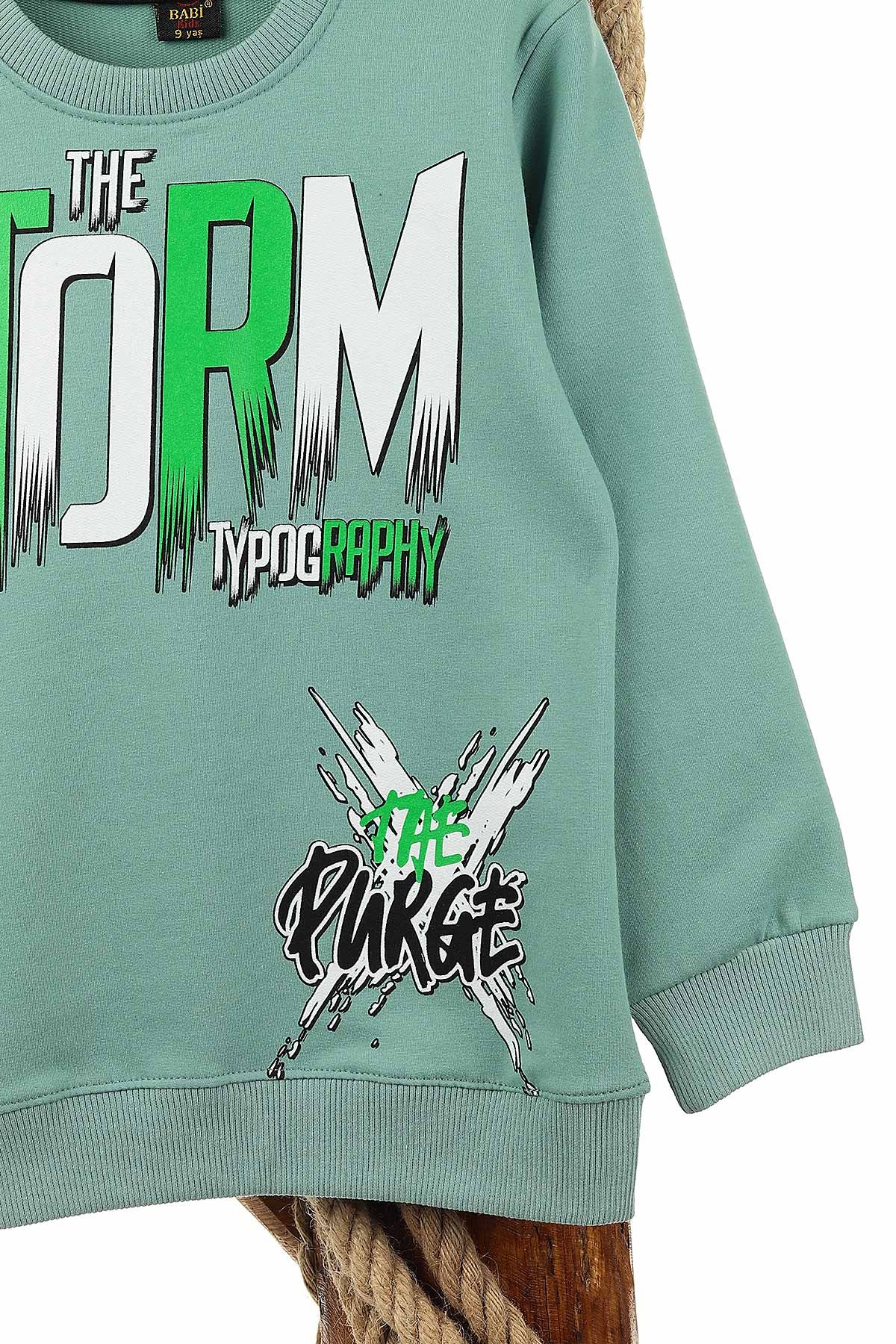 Su Yeşili (9-12 Yaş) The Storm Baskılı Erkek Çocuk Sweat 150954