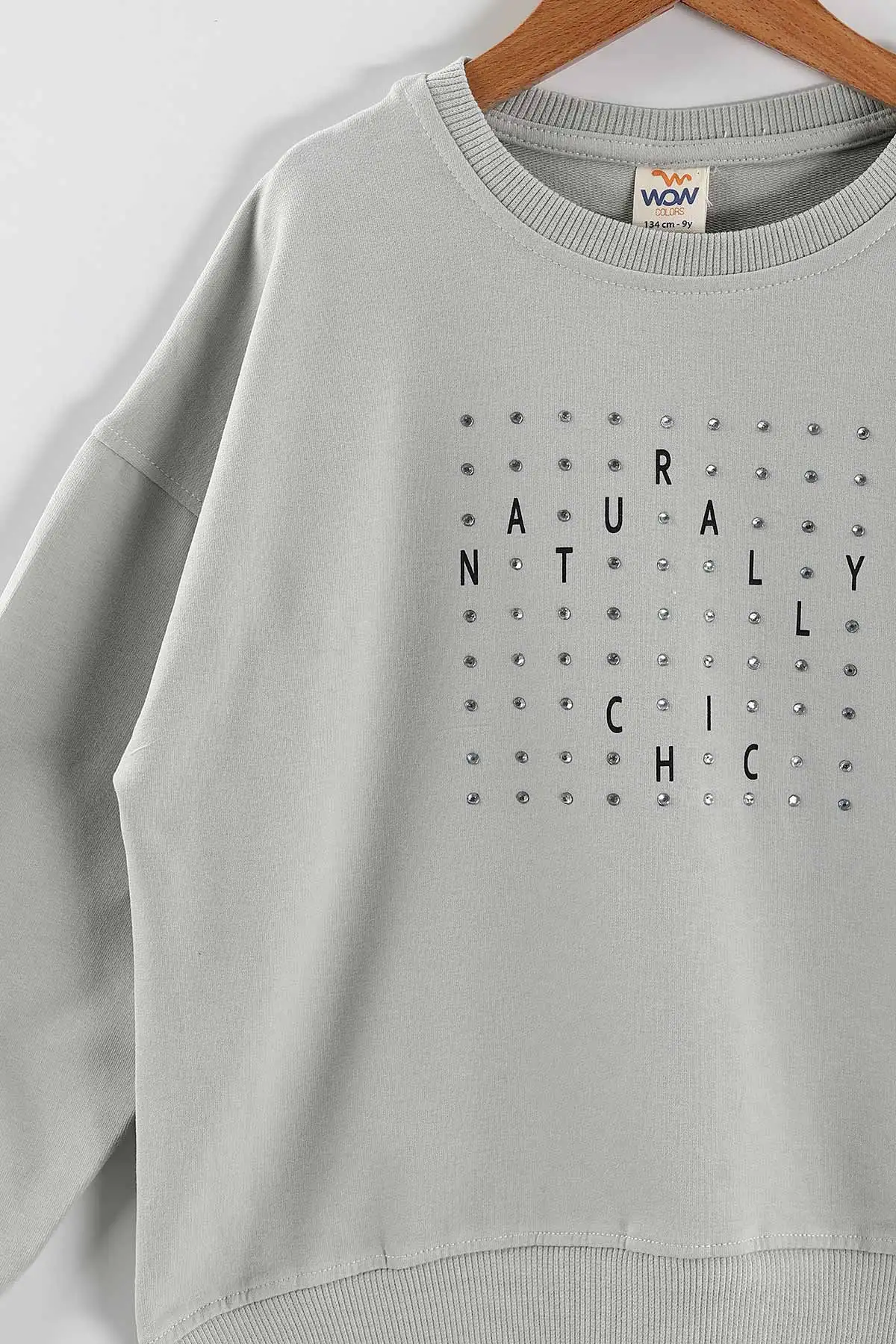 Su Yeşili (9-12 Yaş)Önü Taşlı Kız Çocuk Sweatshirt 432950