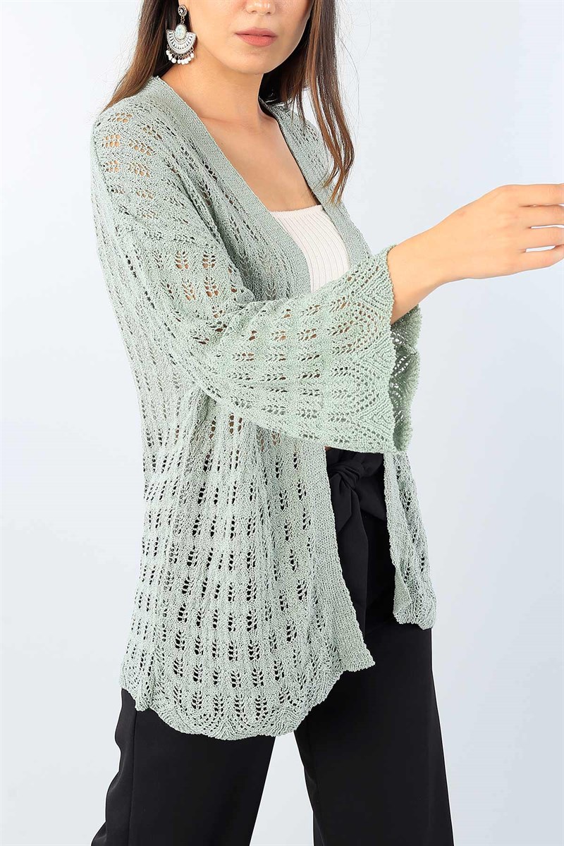 Su Yeşili Ajurlu Bayan Örme Hırka 39479
