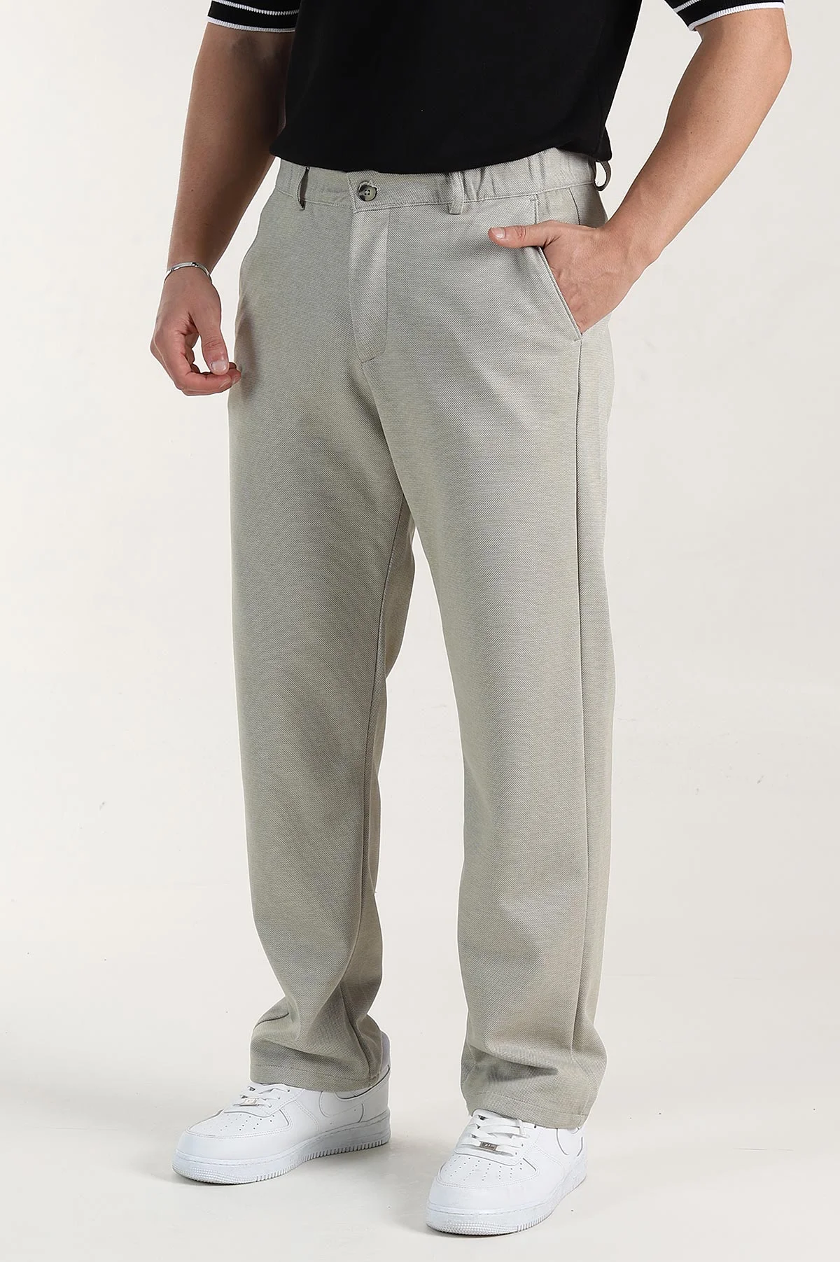 Su Yeşili Baggy Dokulu Bel Arkası Lastikli Erkek Pantolon 397935