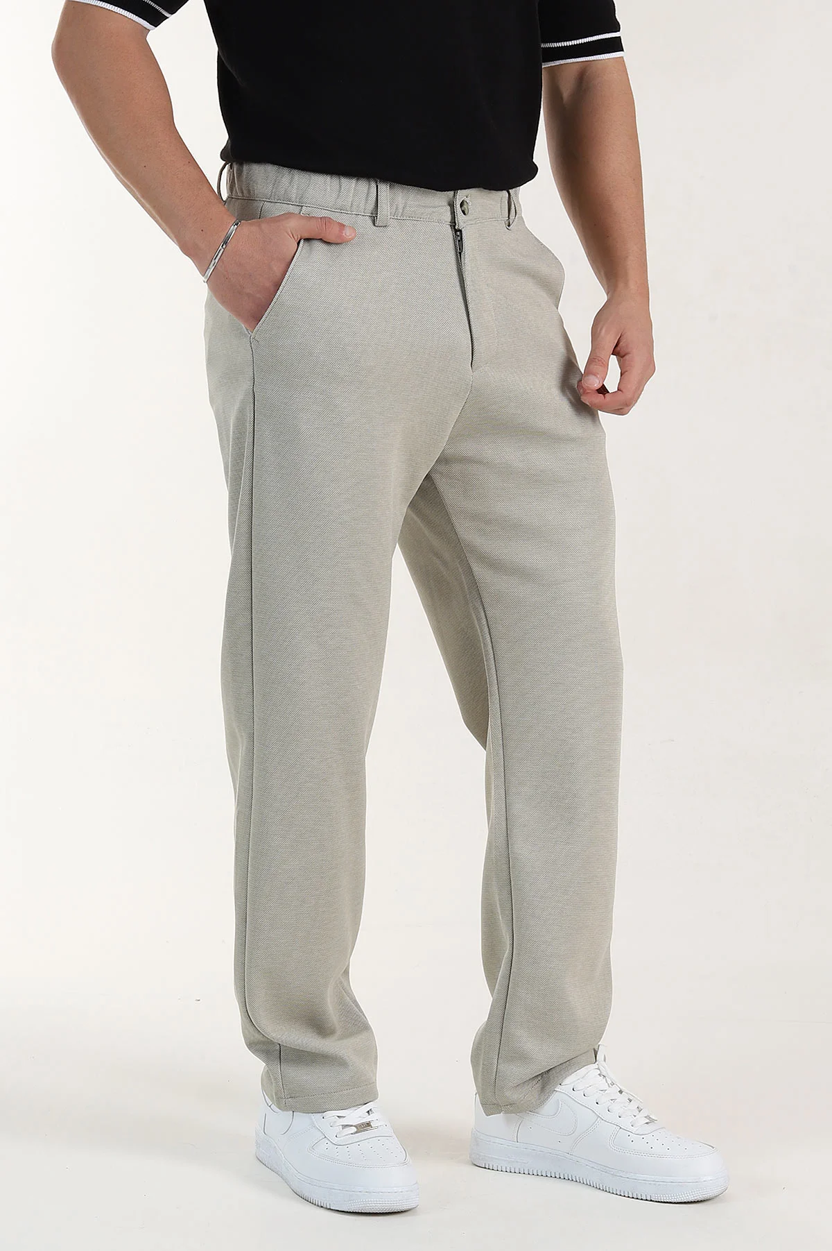 Su Yeşili Baggy Dokulu Bel Arkası Lastikli Erkek Pantolon 397935