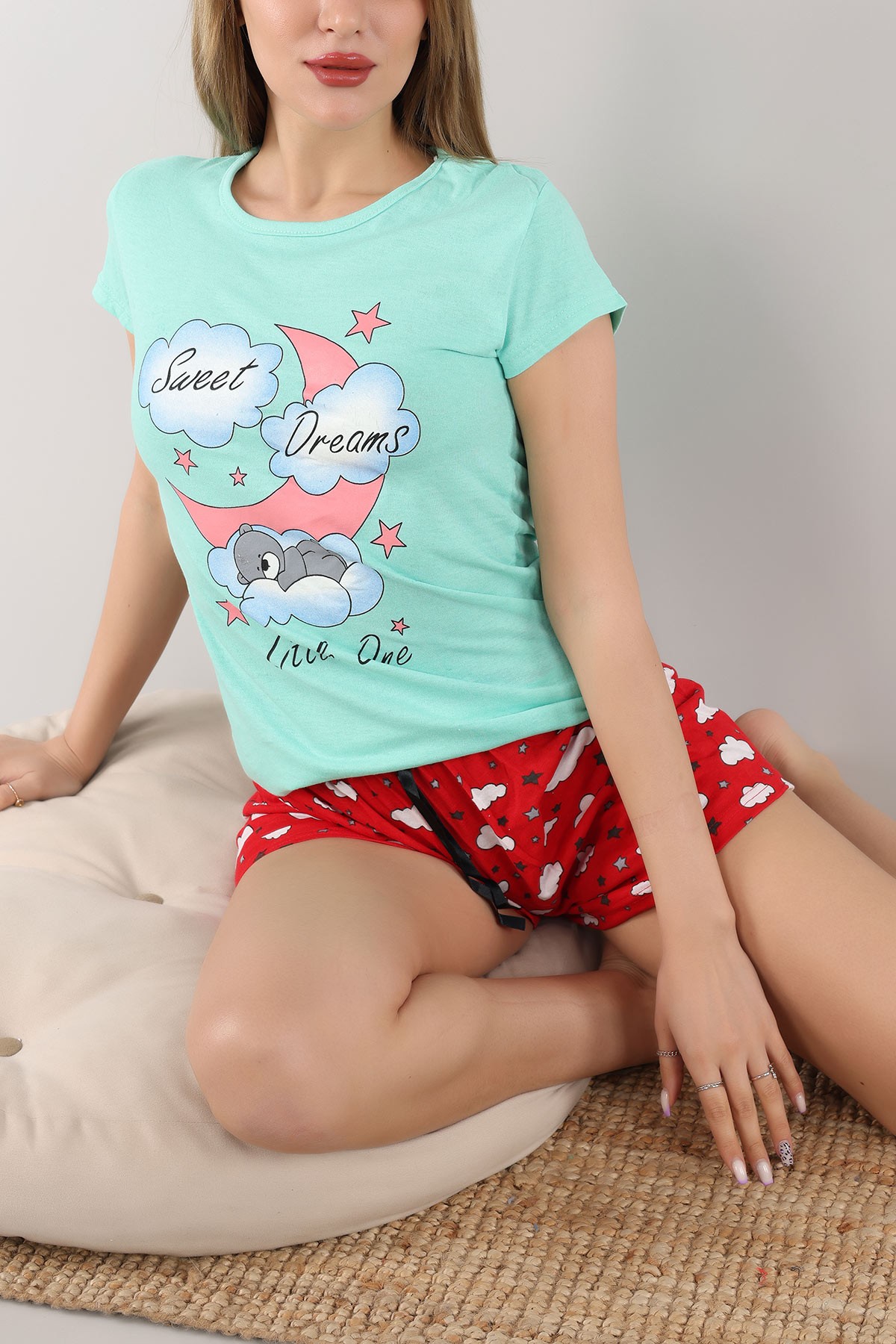 Su Yeşili Baskılı Bayan Pijama Takımı 165730