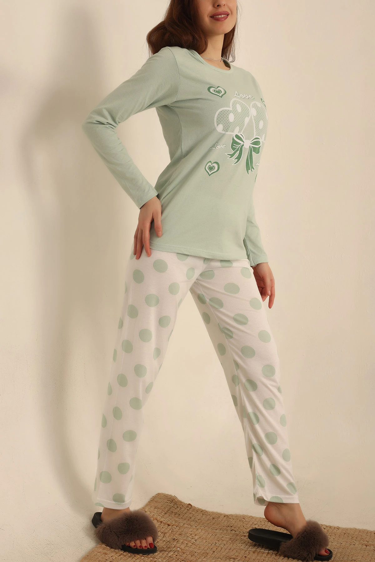 Su Yeşili Baskılı Bayan Pijama Takımı 237438