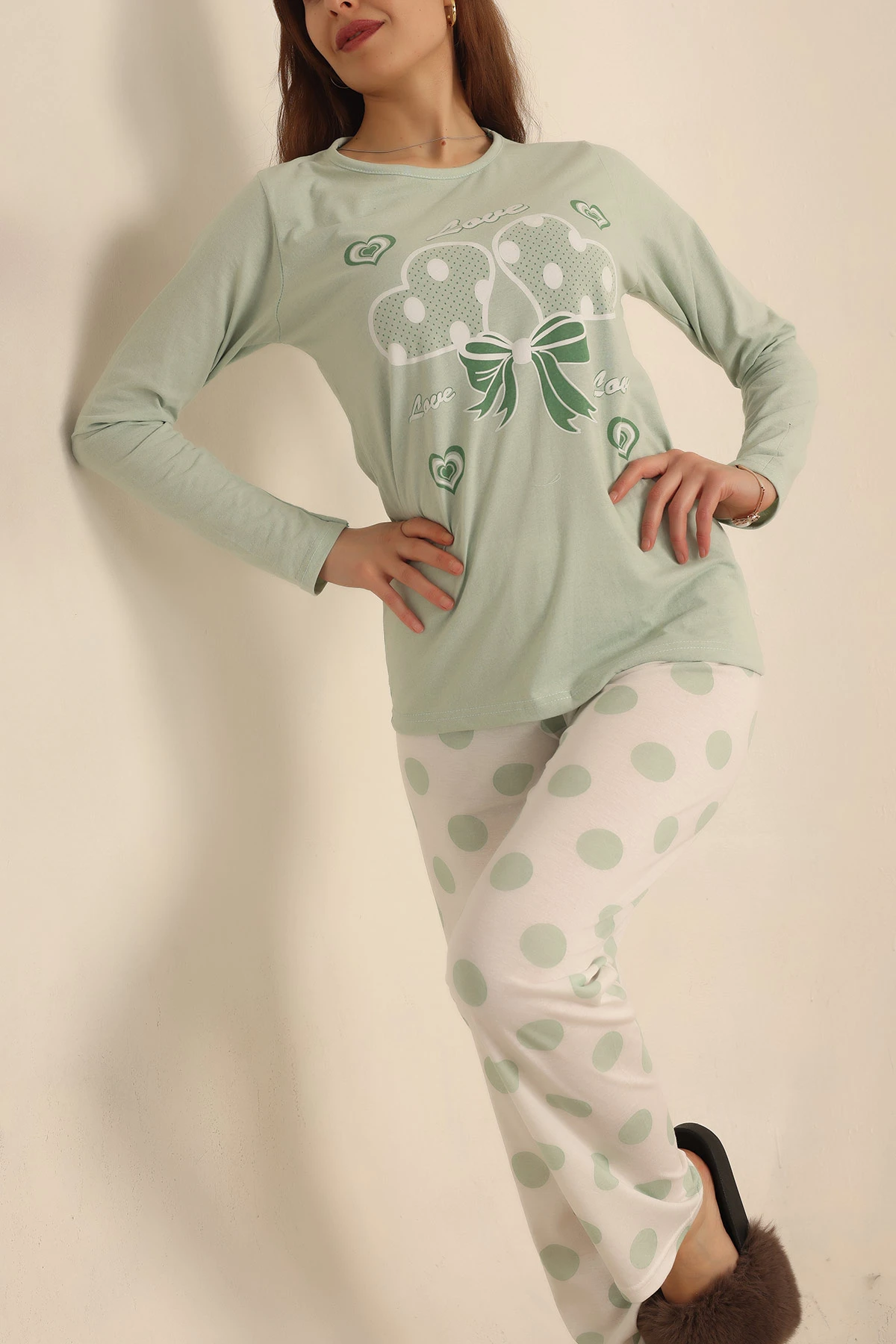Su Yeşili Baskılı Bayan Pijama Takımı 237438