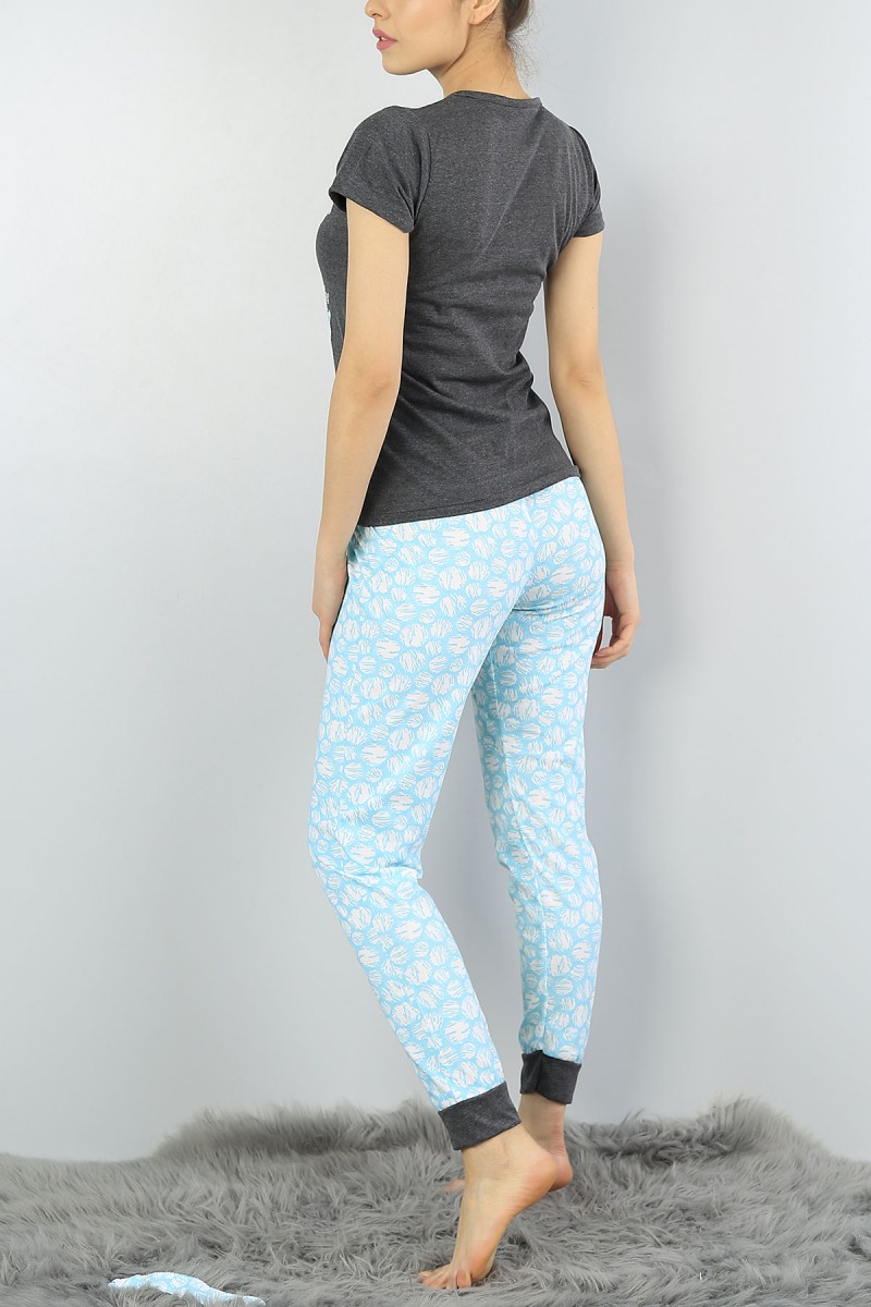 Su Yeşili Baskılı Bayan Pijama Takımı 54889