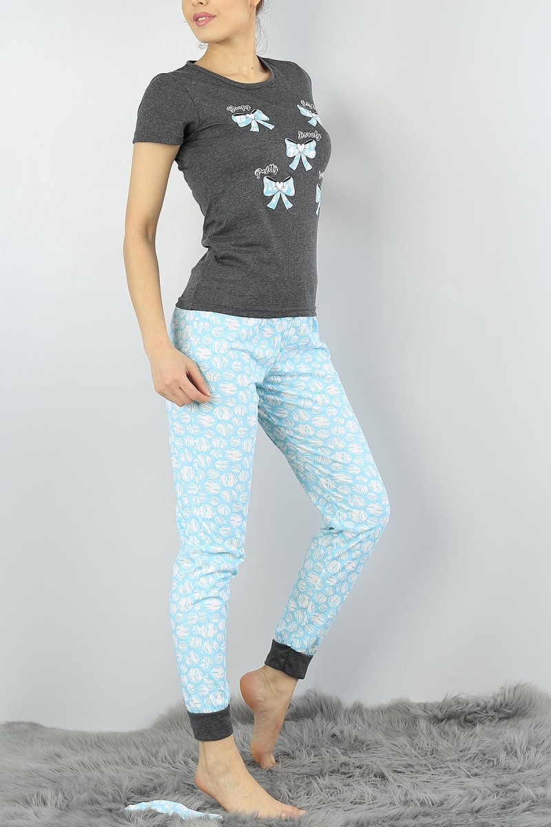 Su Yeşili Baskılı Bayan Pijama Takımı 54889
