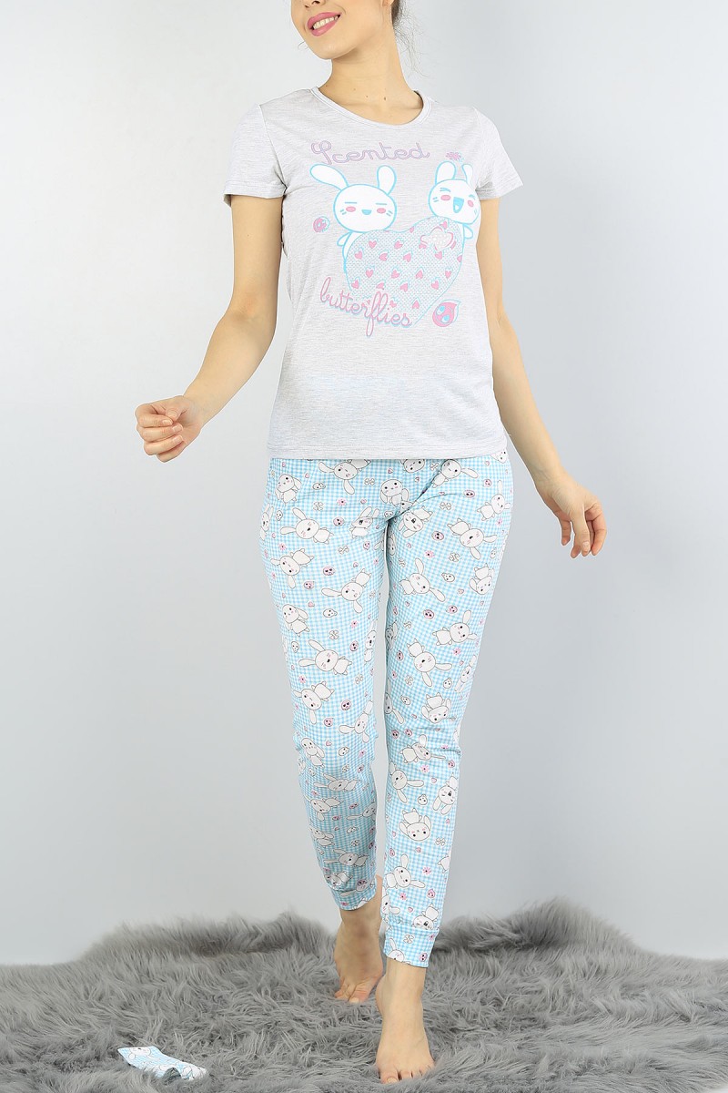 Su Yeşili Baskılı Bayan Pijama Takımı 54926