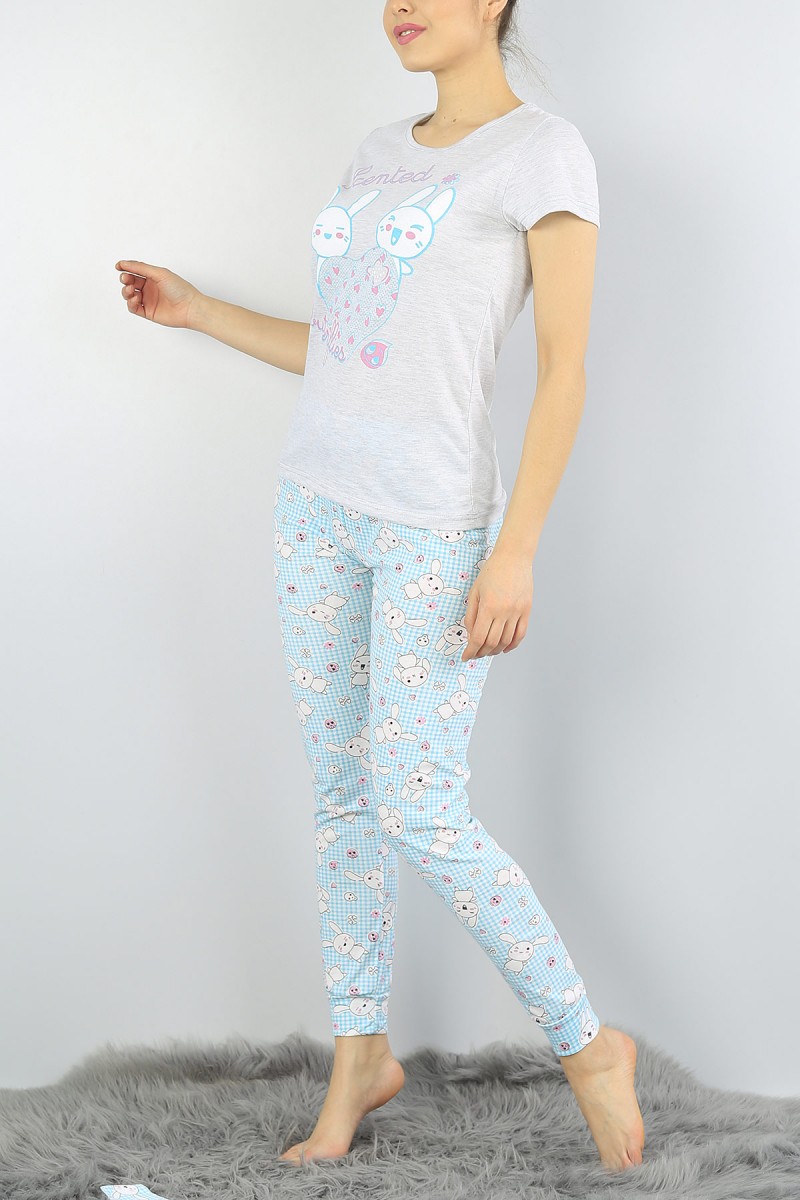 Su Yeşili Baskılı Bayan Pijama Takımı 54926
