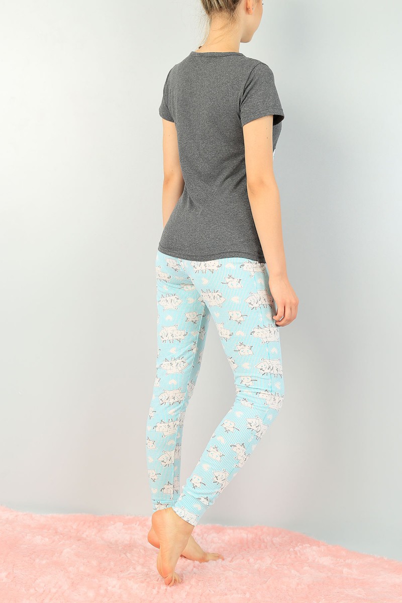 Su Yeşili Baskılı Bayan Pijama Takımı 73627