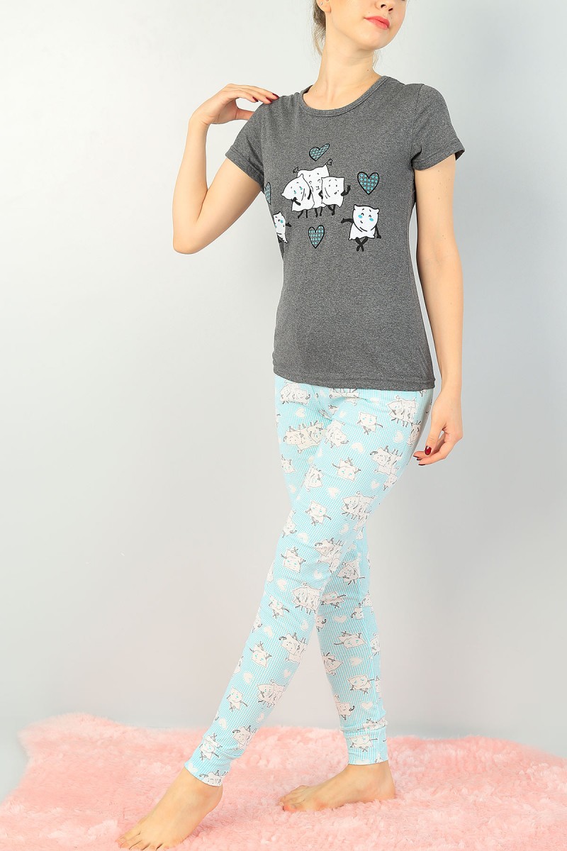 Su Yeşili Baskılı Bayan Pijama Takımı 73627