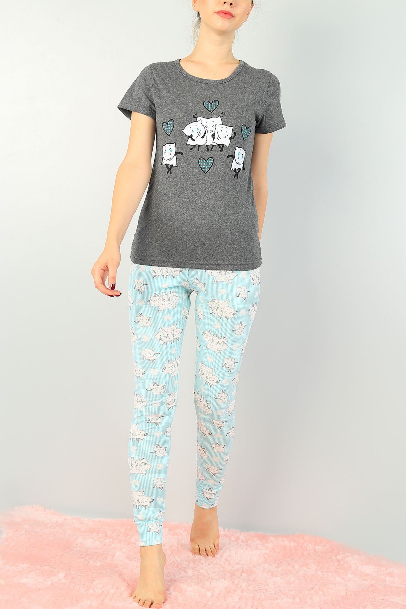 Su Yeşili Baskılı Bayan Pijama Takımı 73627