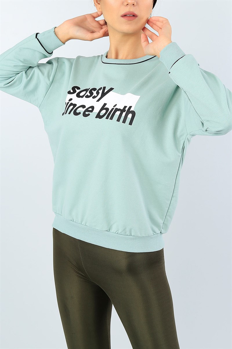 Su Yeşili Baskılı Bayan Sweat 39631