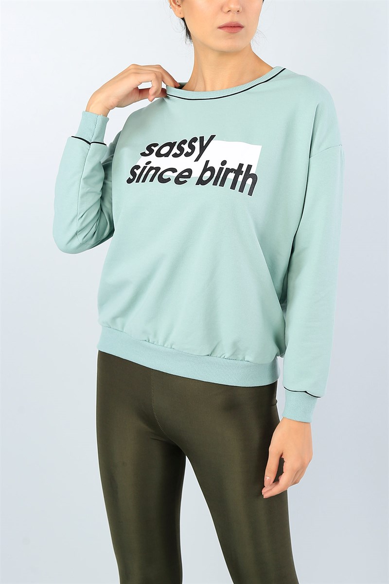 Su Yeşili Baskılı Bayan Sweat 39631