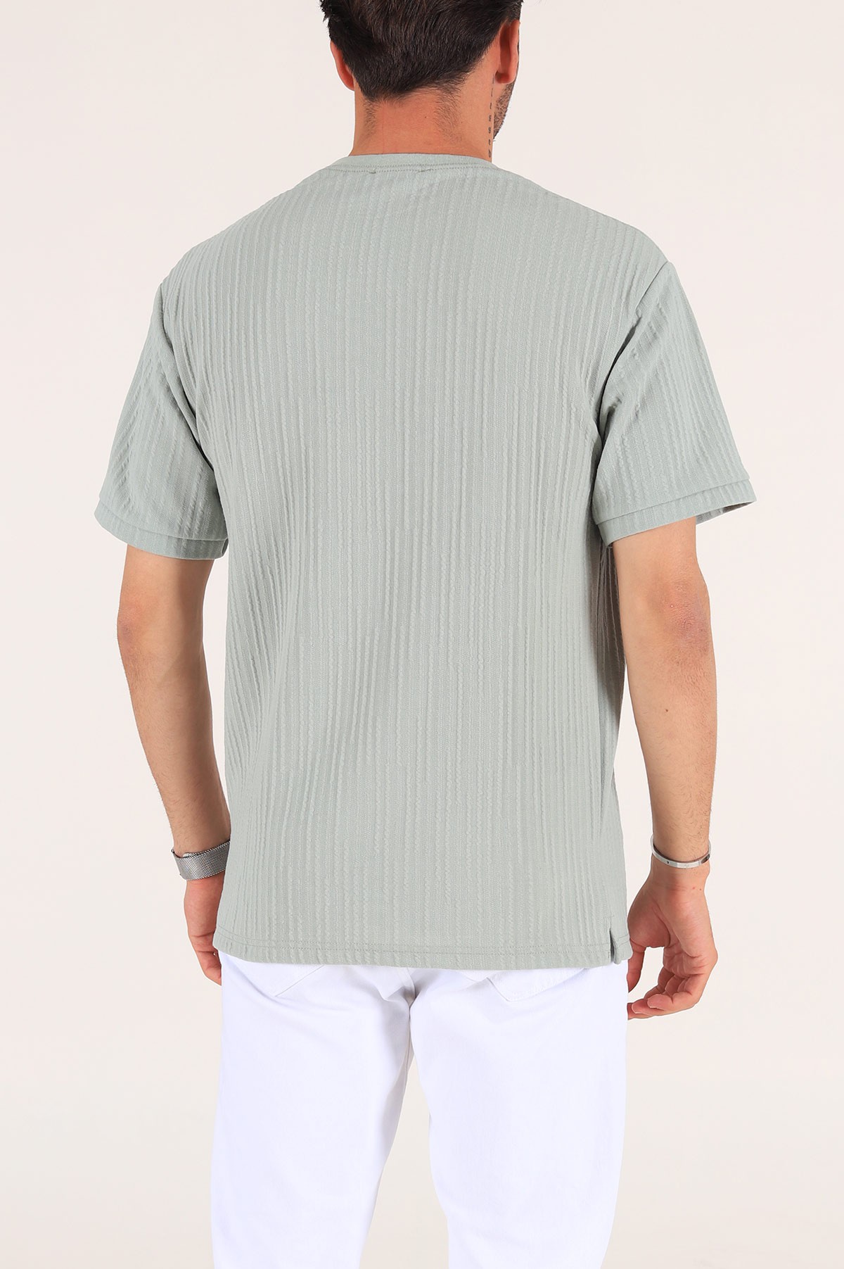 Su Yeşili Baskılı Oversize Erkek Tişört 177522