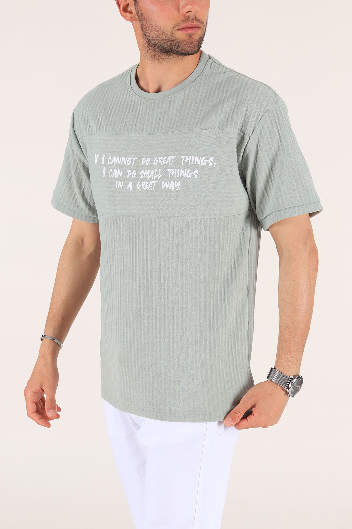 Su Yeşili Baskılı Oversize Erkek Tişört 177522