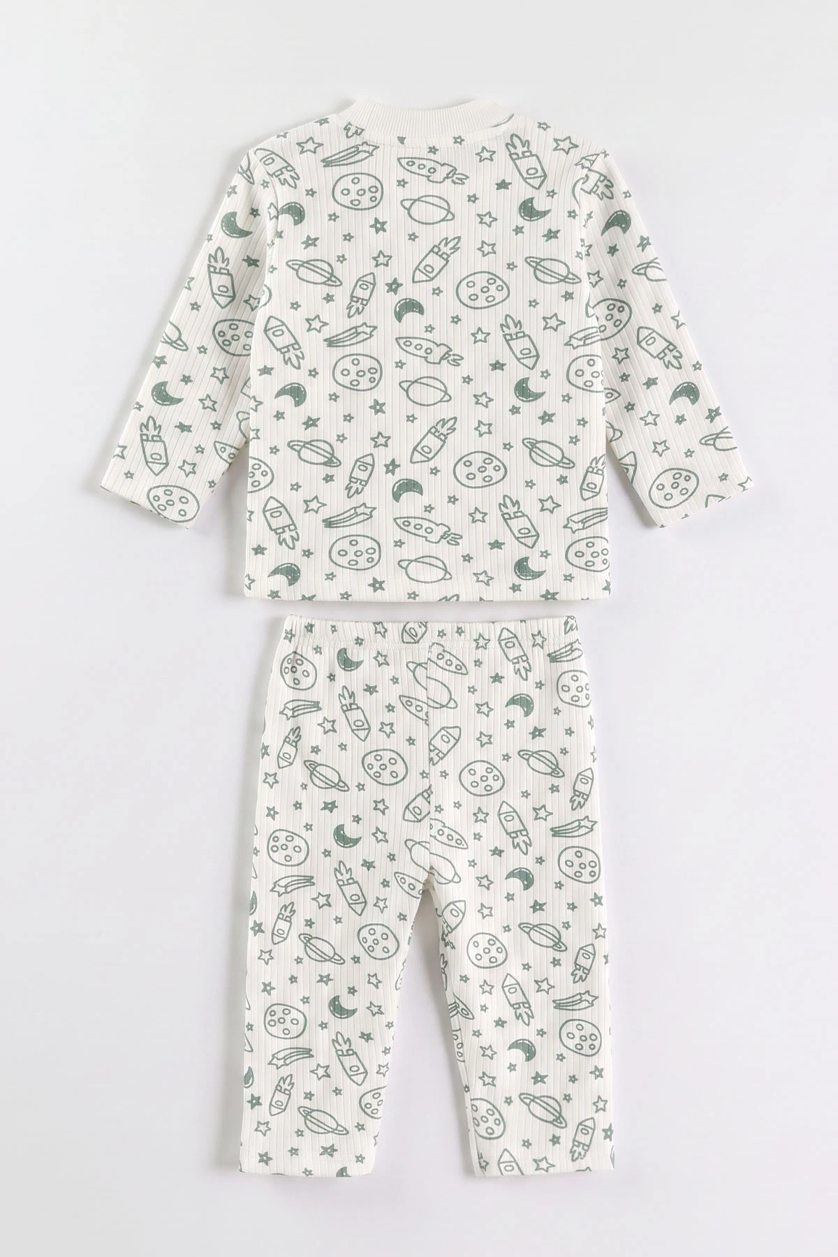 Su Yeşili Beyaz (1-3 Yaş) Uzay Desenli Raporlu Çocuk Pijama Takım 477271